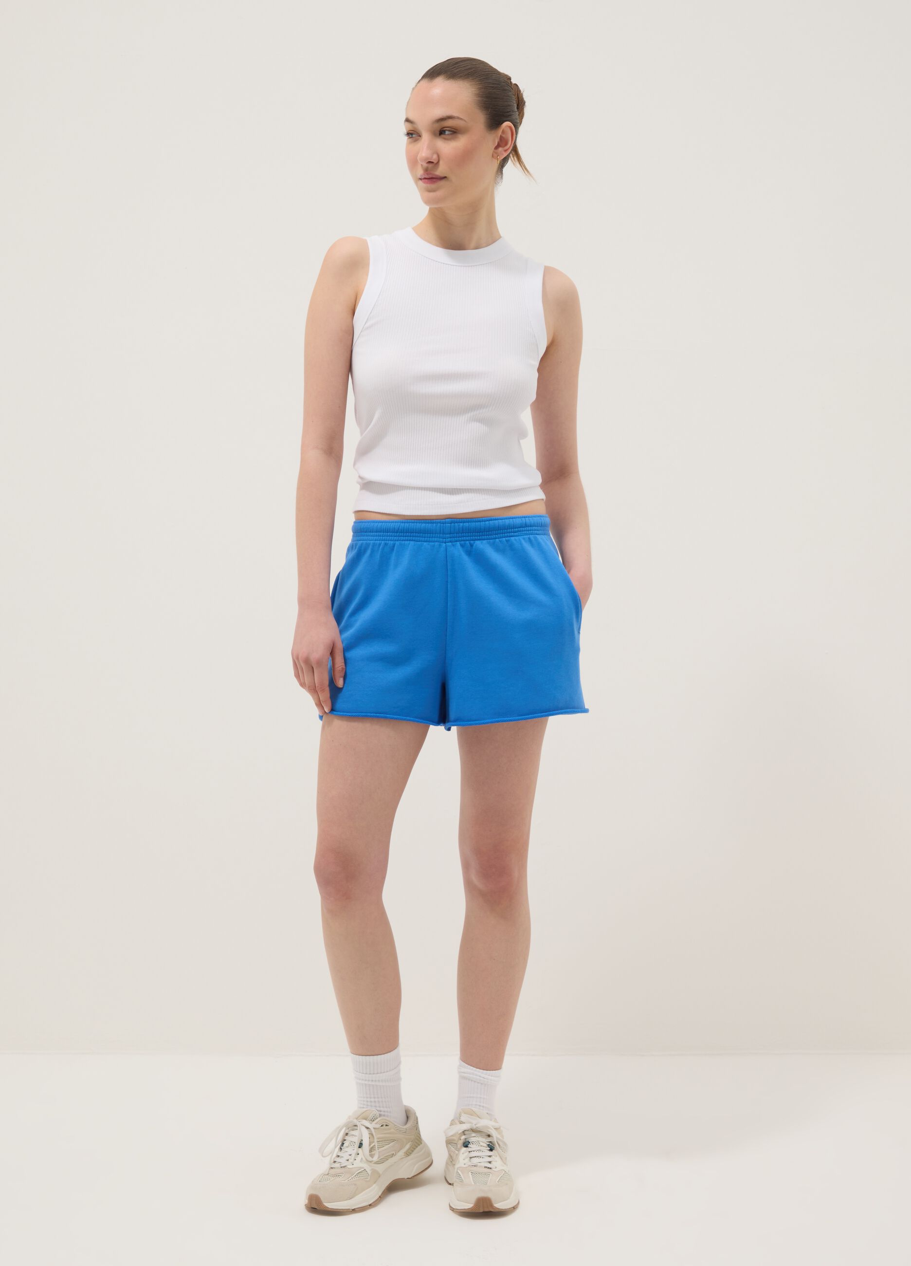 Blue cotton-blend shorts with elasticated waist