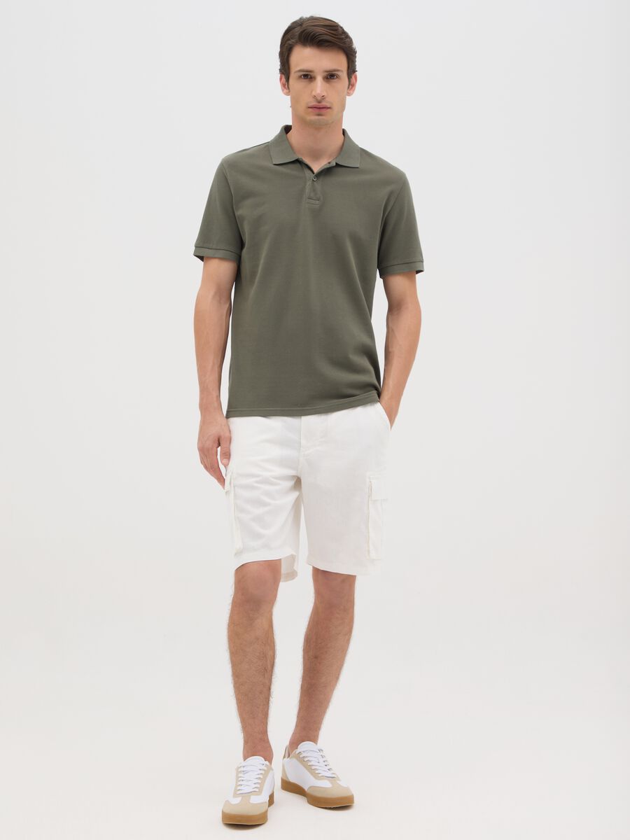 Men's white linen blend regular fit cargo shorts_0