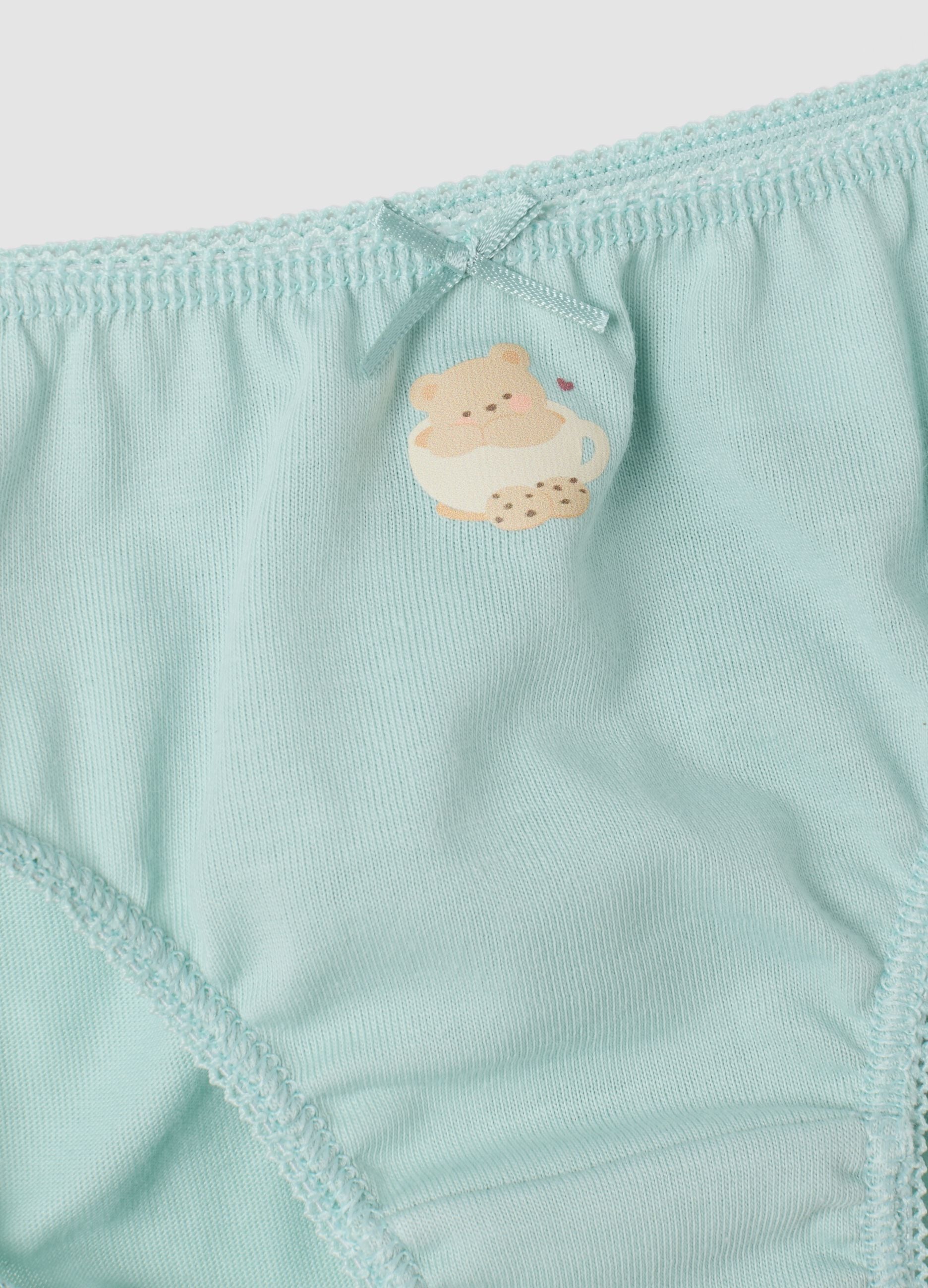 Pack of five multicolour briefs in pure organic cotton for baby girls and girls