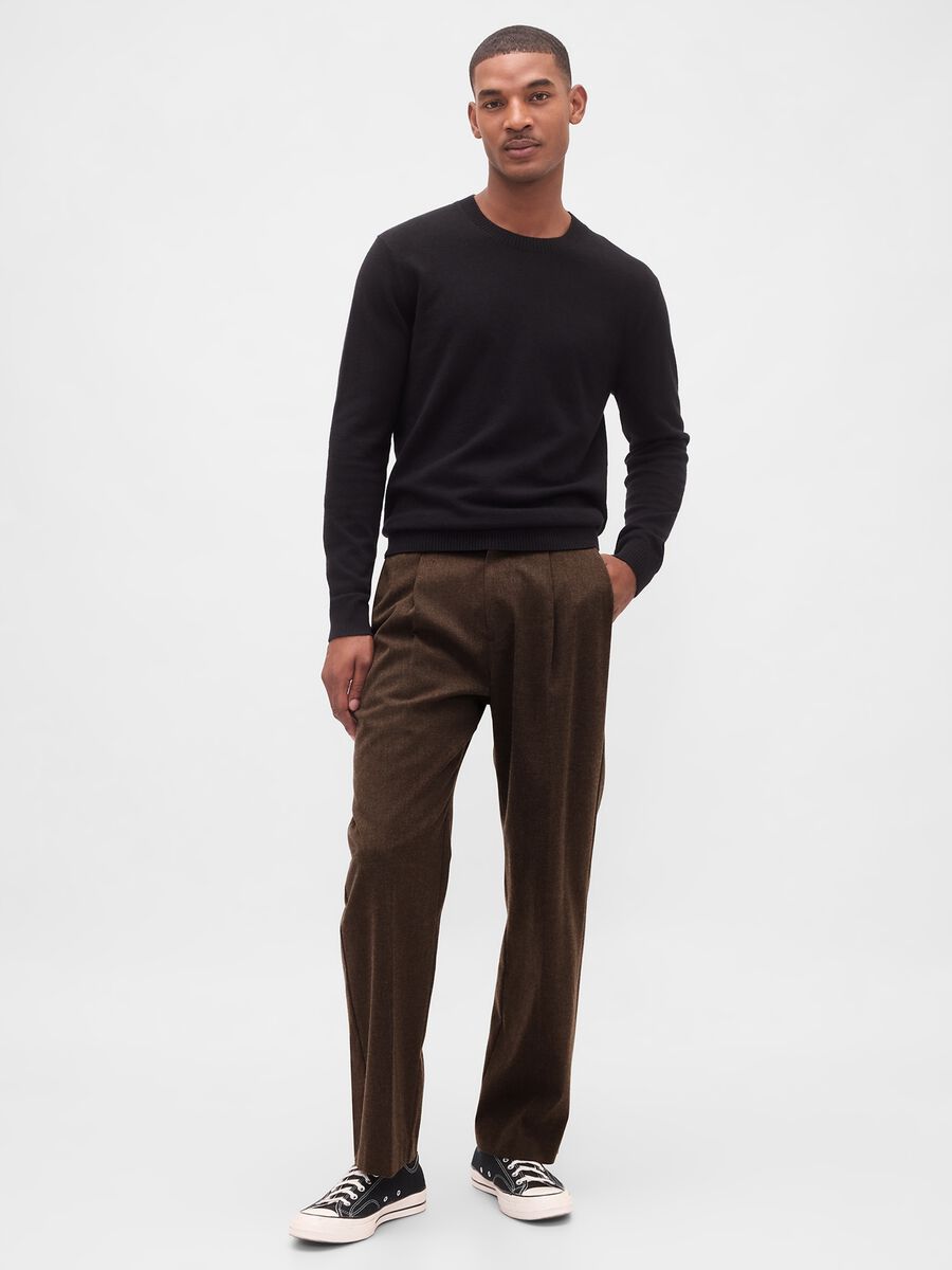 Brown Stretch Wool Blend Trousers_0