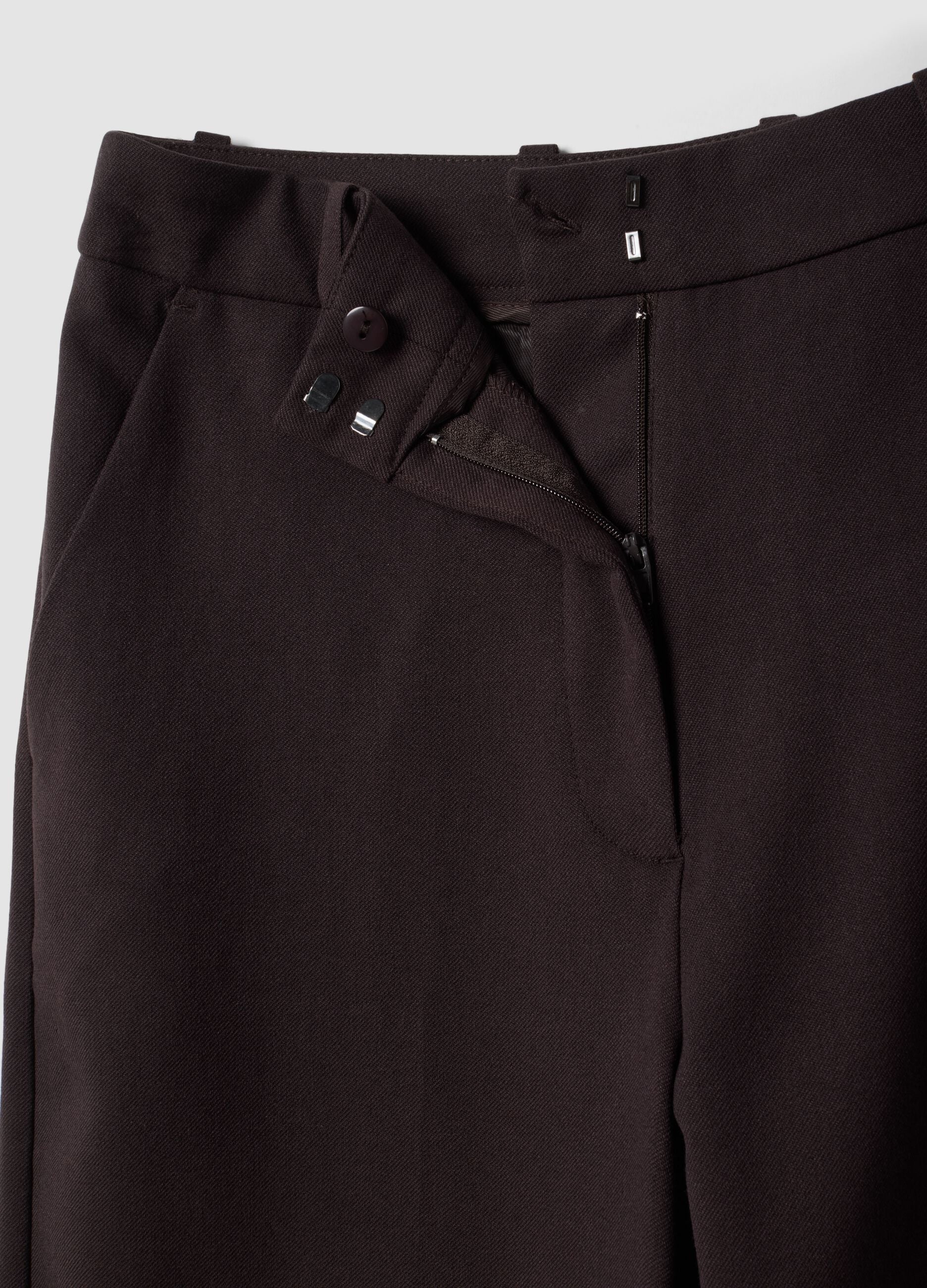 Brown flared formal trousers in stretch viscose