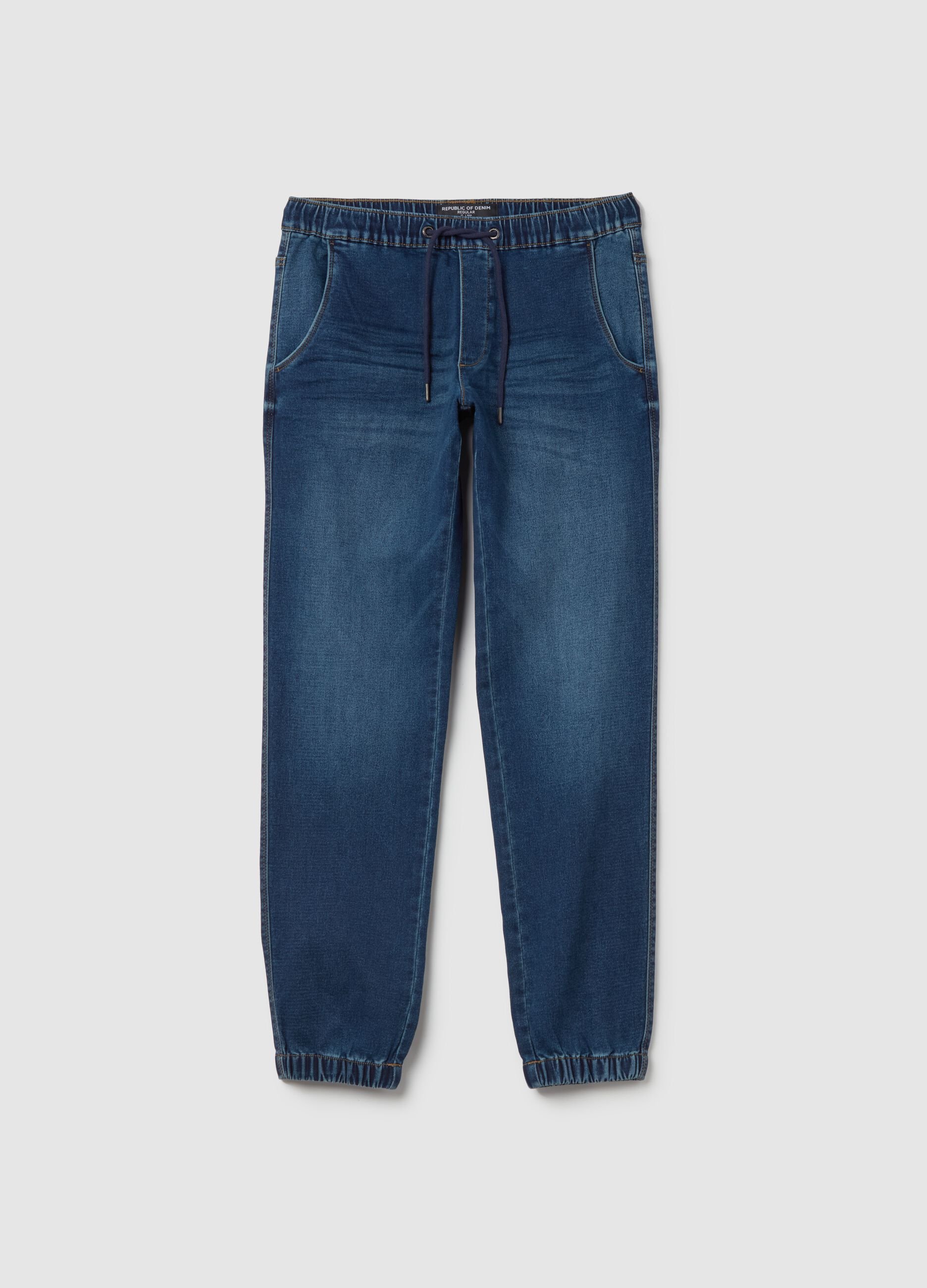 Regular-fit joggers in denim with drawstring