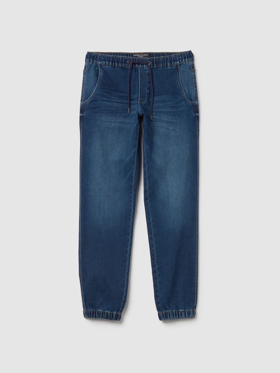 Regular-fit joggers in denim with drawstring_4