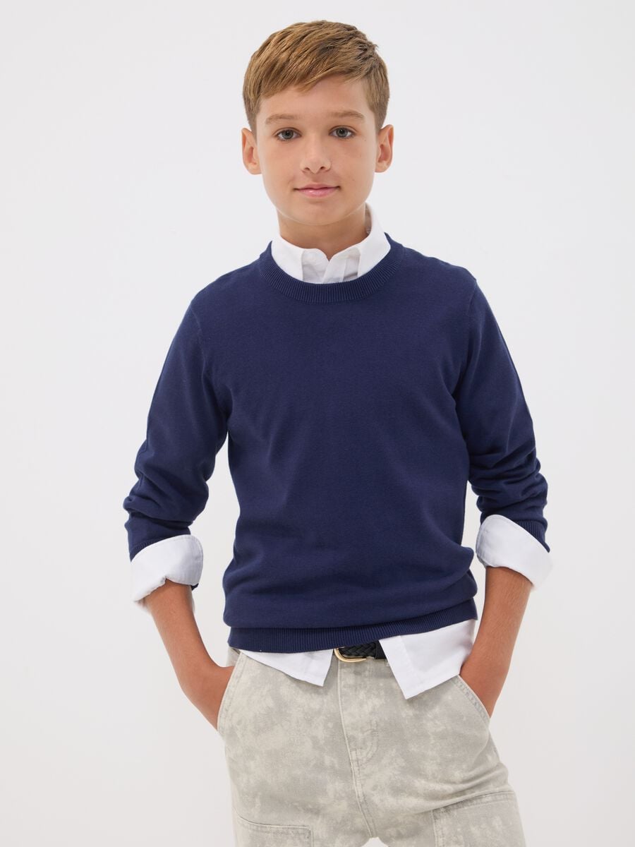 Blue long-sleeve pure cotton regular-fit top for boys_0