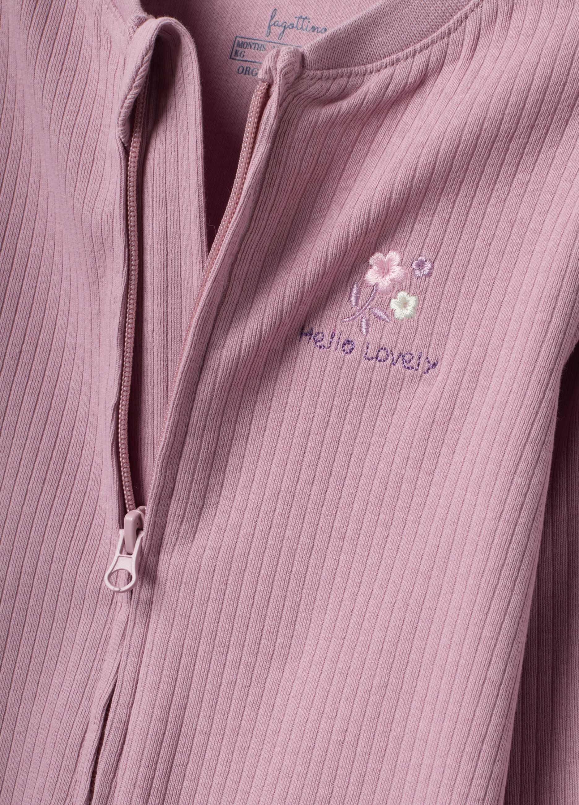 Two-pack of pink stretch organic cotton blend sleepsuits with zip for baby girl