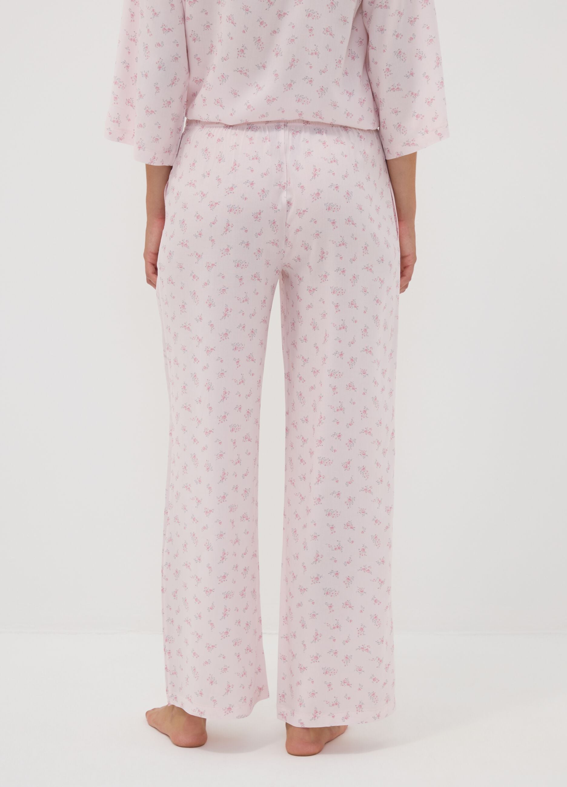 Pink pure viscose floral print pyjama trousers