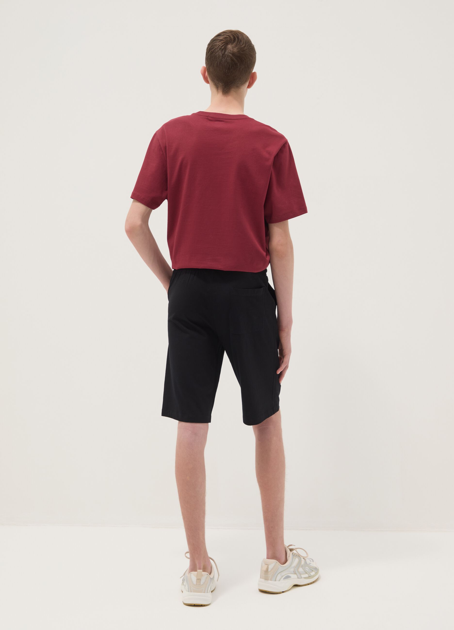 Black organic cotton Bermuda shorts with elasticated waist
