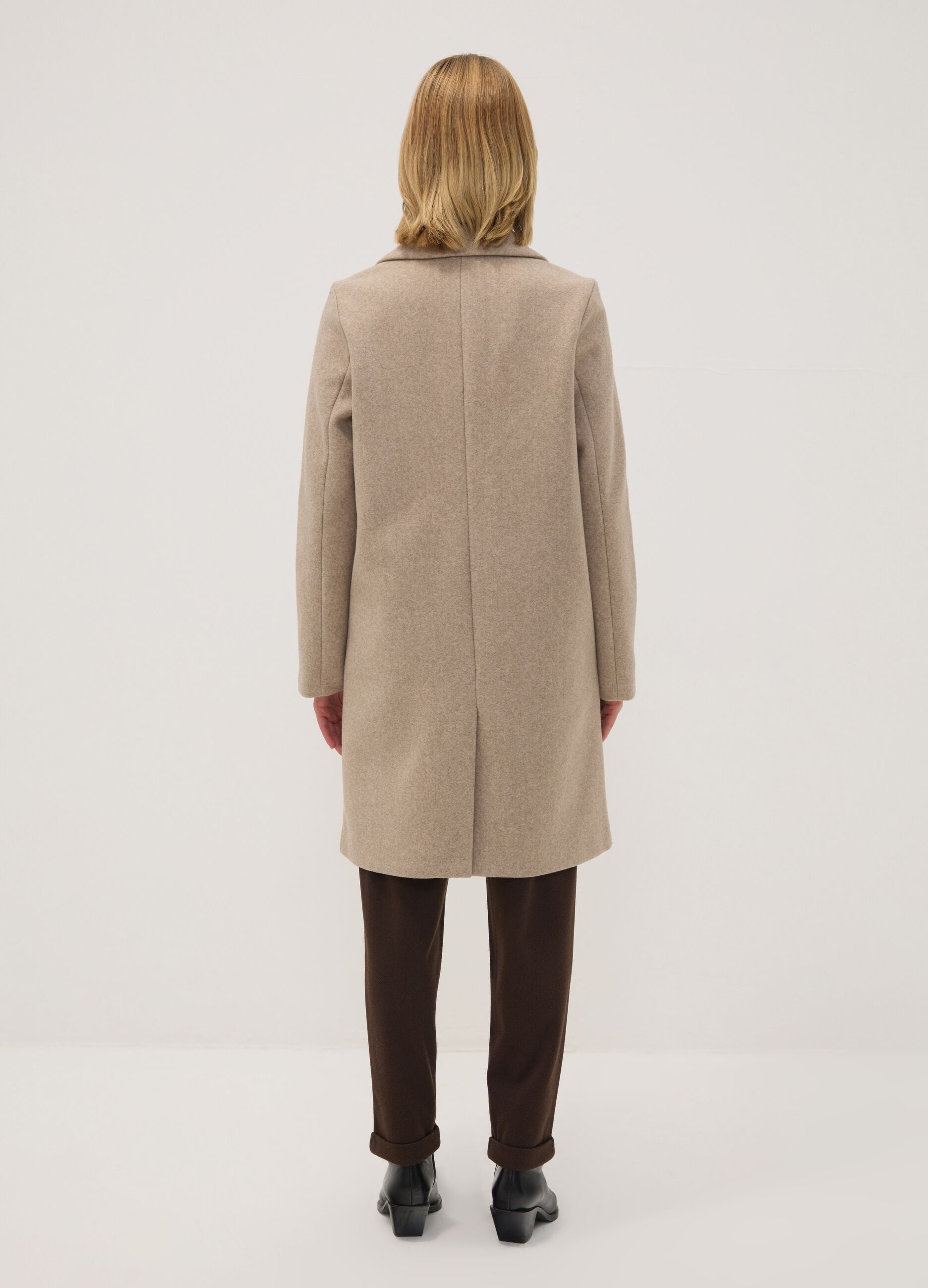 Camel regular-fit coat with lapels and buttons