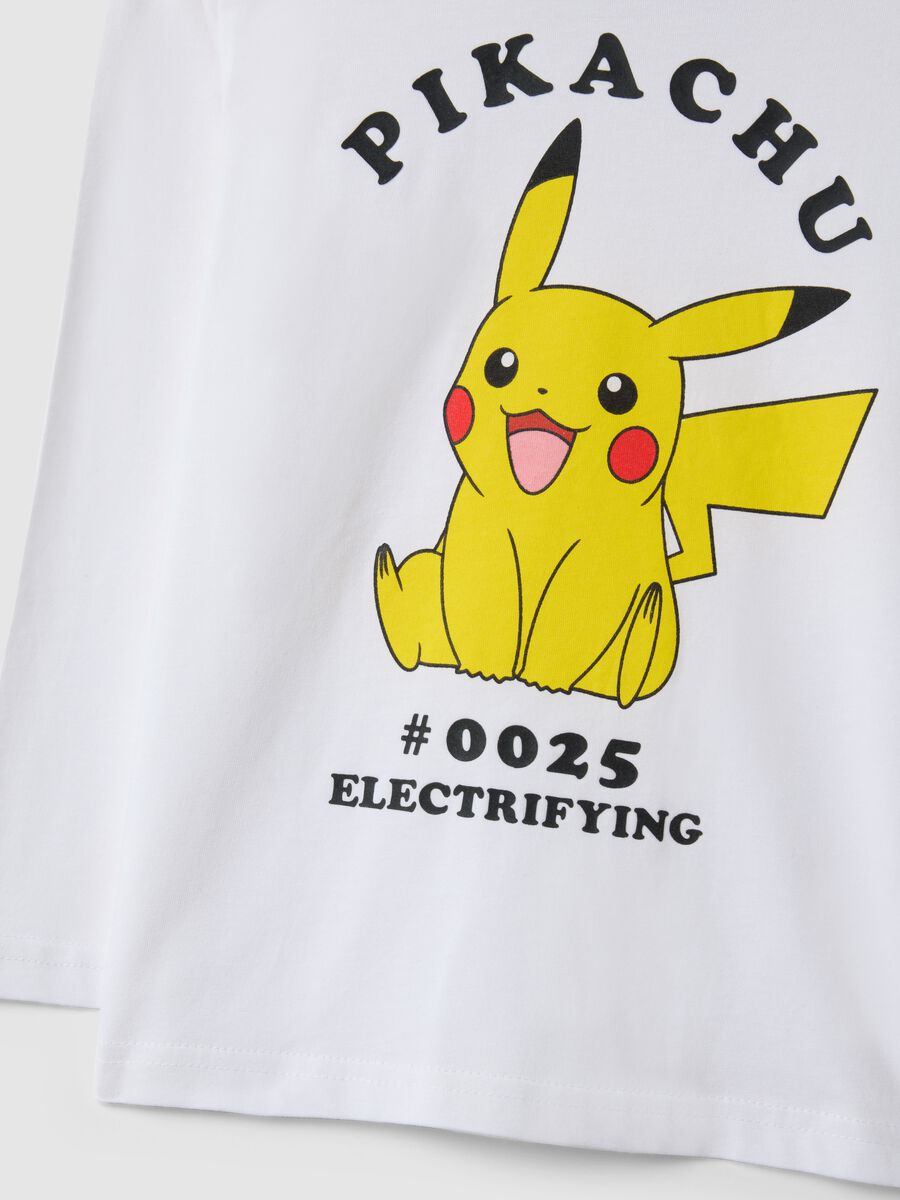 T-shirt in puro cotone bianca regular fit da bambino con Pikachu_2