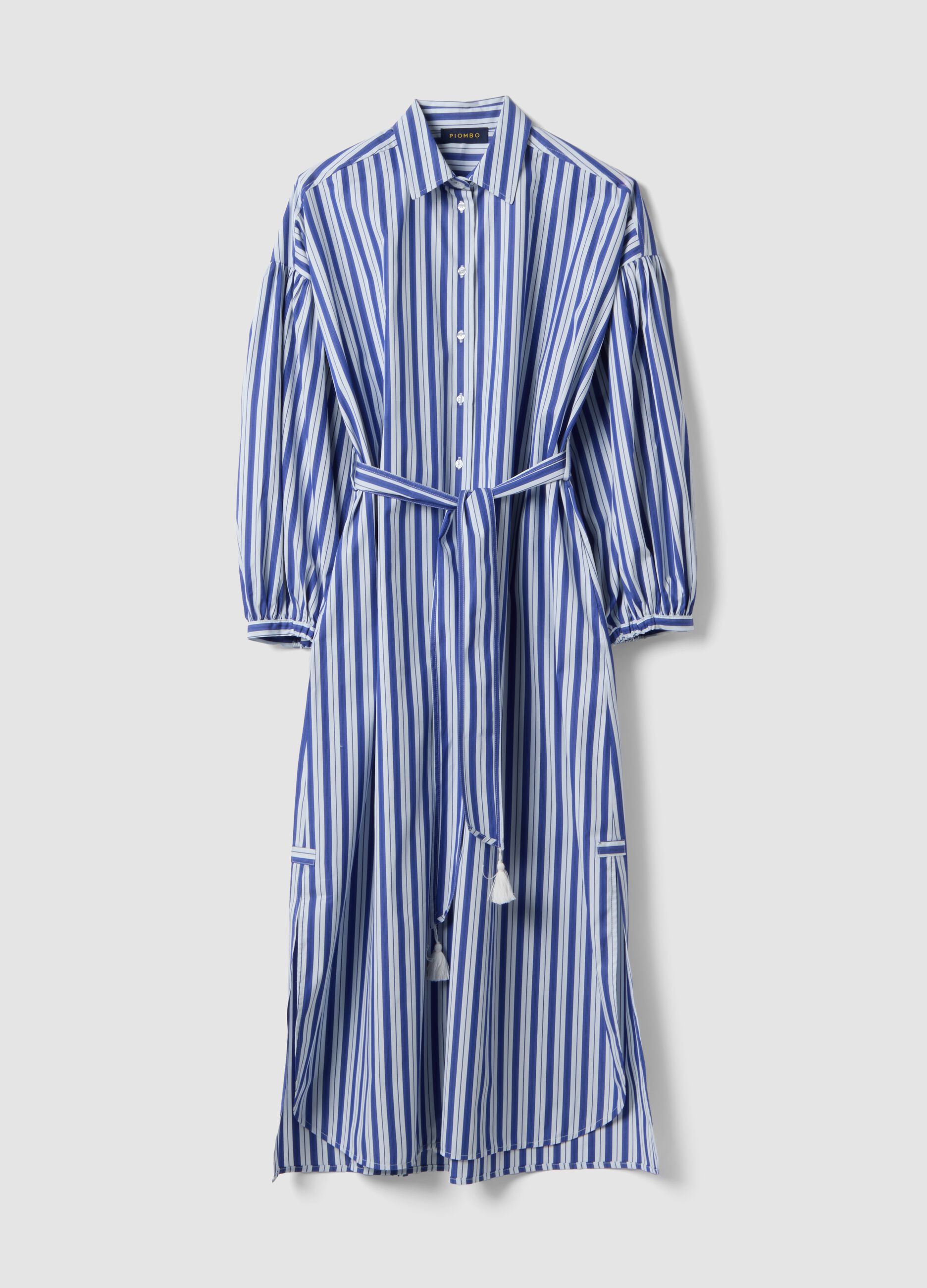 Blue striped pure cotton maxi dress