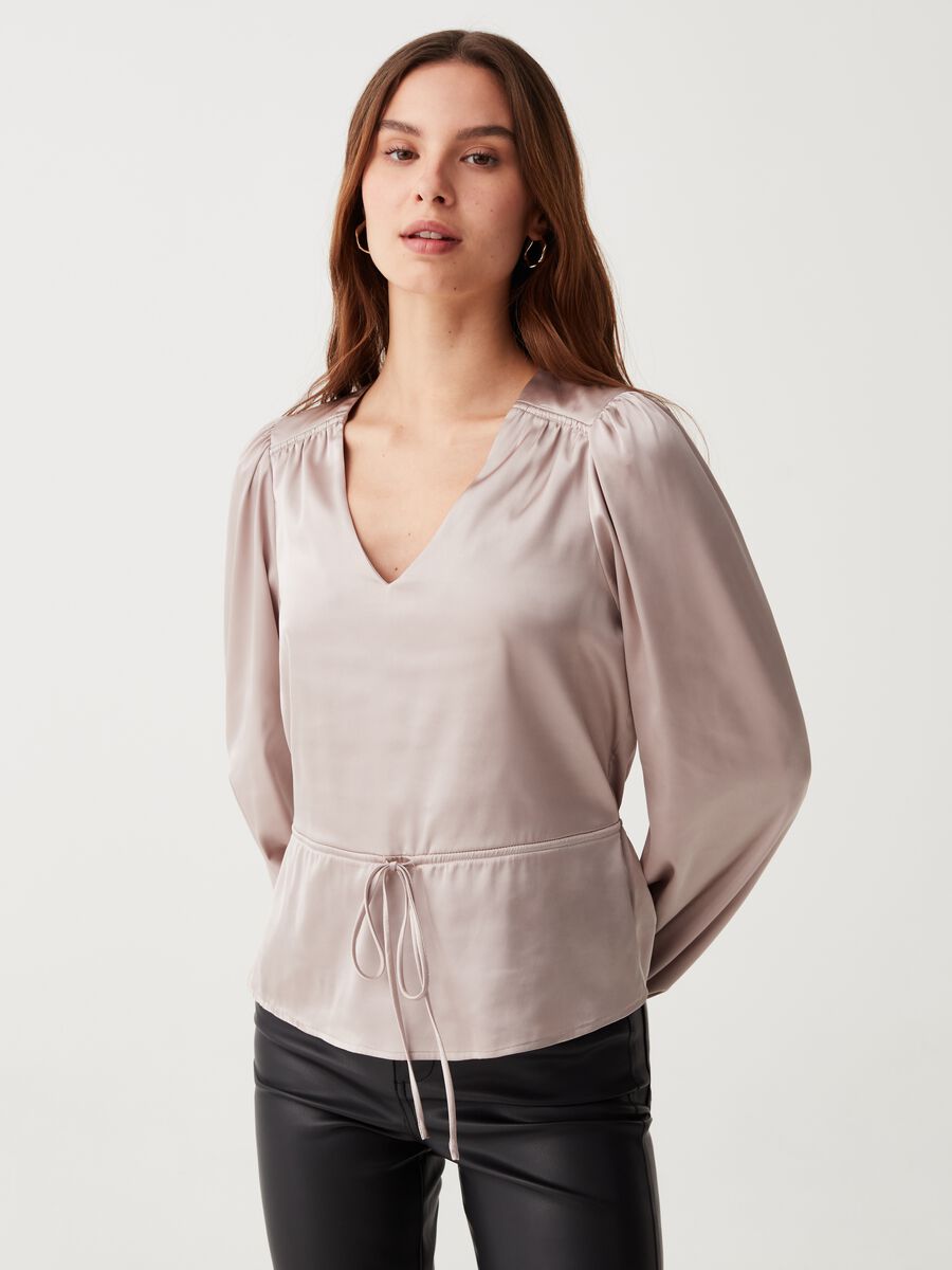 Blusa in satin con coulisse_0