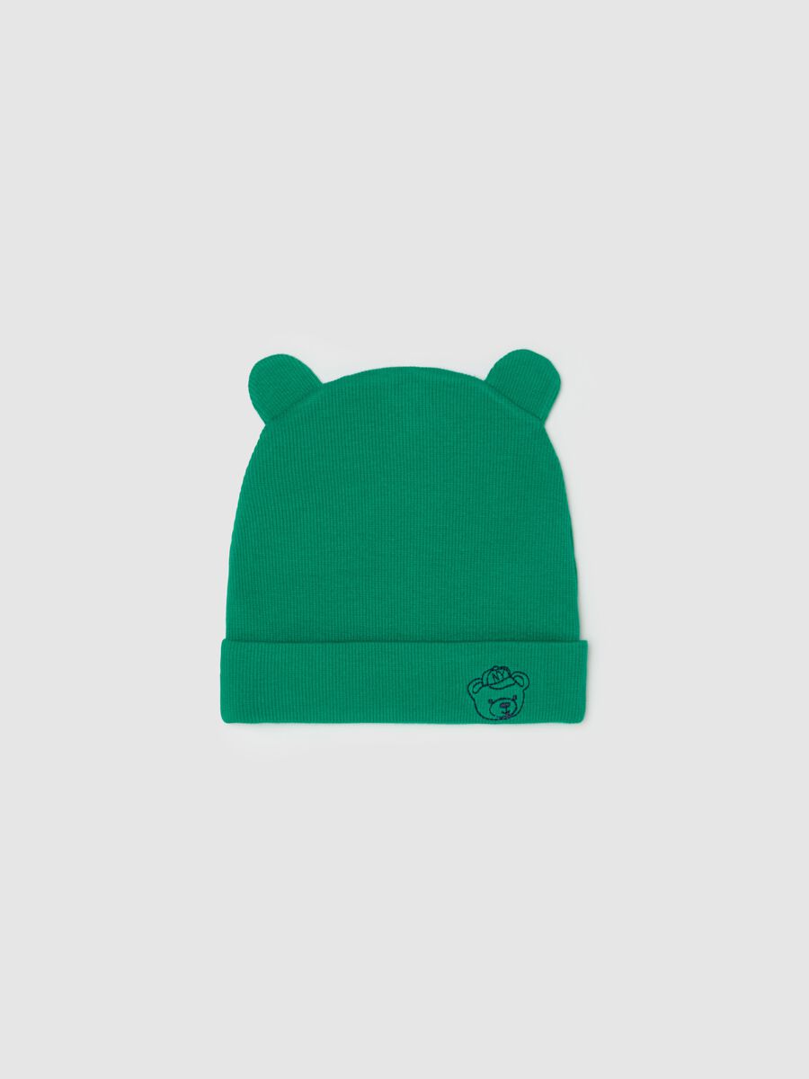 Hat with ears and teddy bear embroidery_0