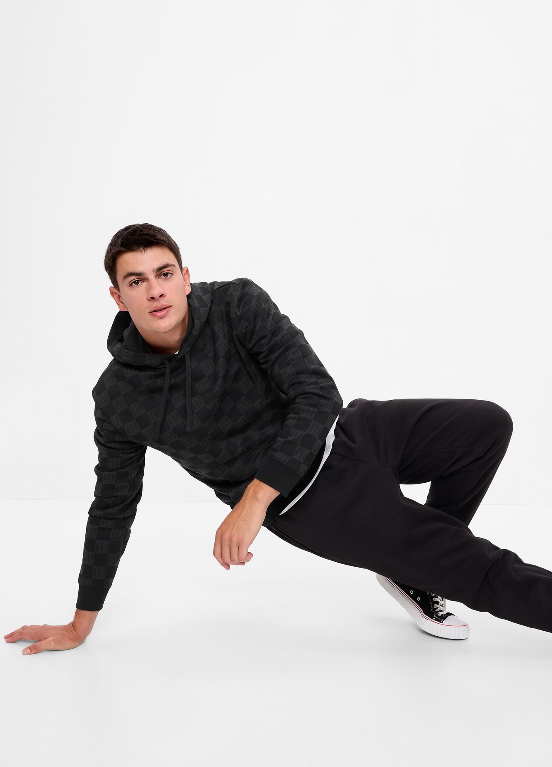 Hoodie with check print and logo