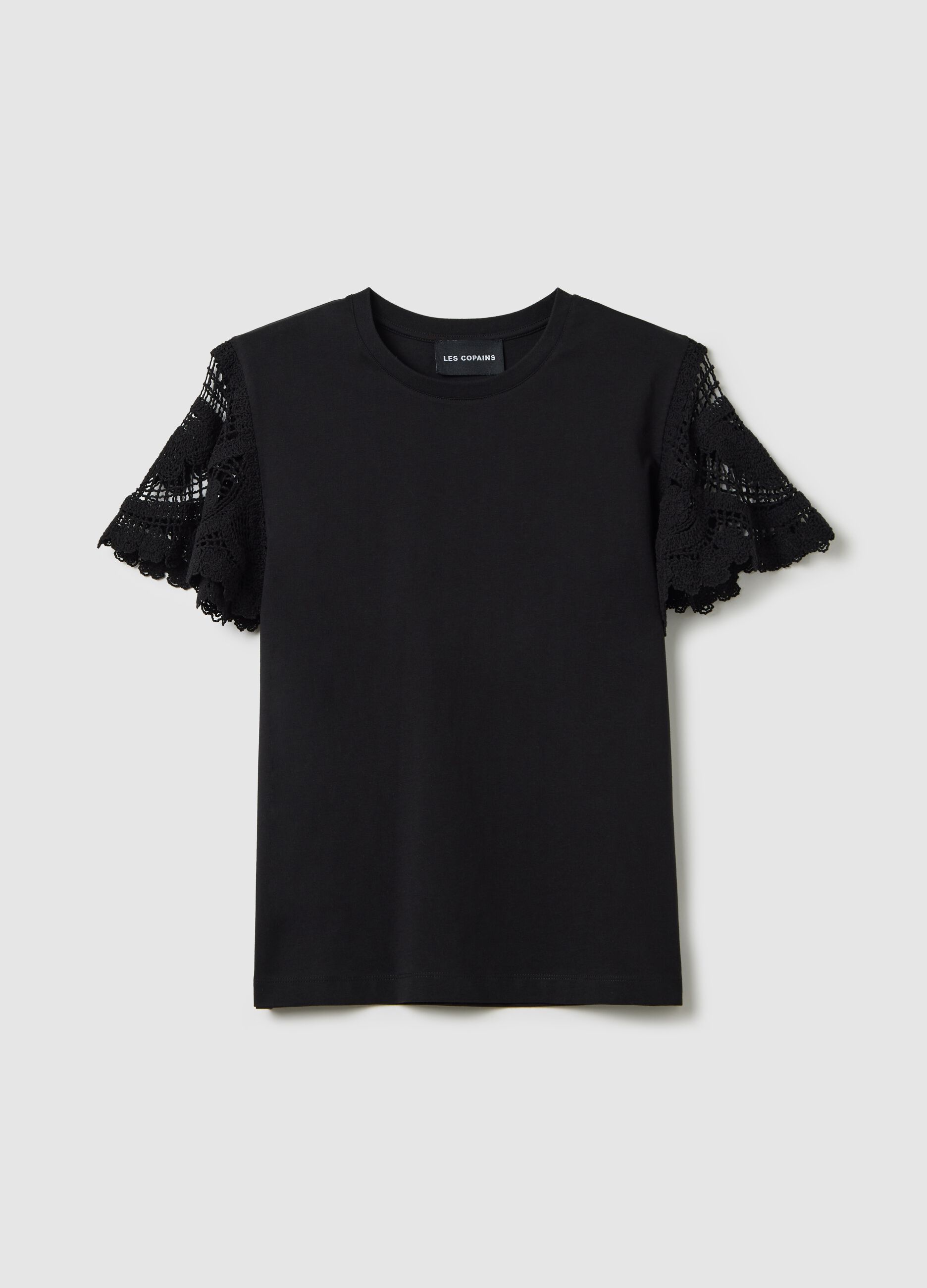 Black T-shirt with lace details