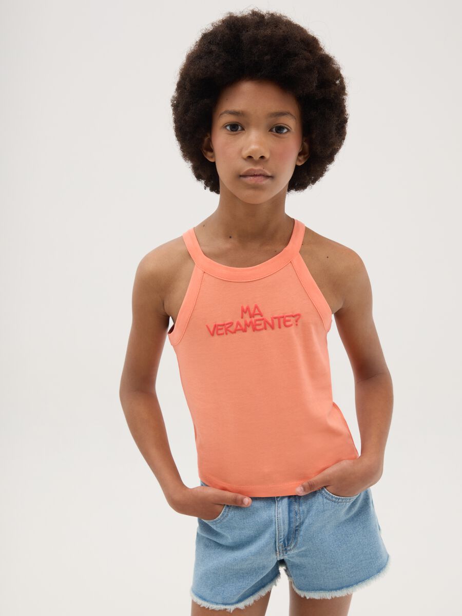Top da ragazze in puro cotone arancione fitted con stampa_0