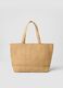 Beige cotton-blend and paper-fabric beach bag with bead detailing_1