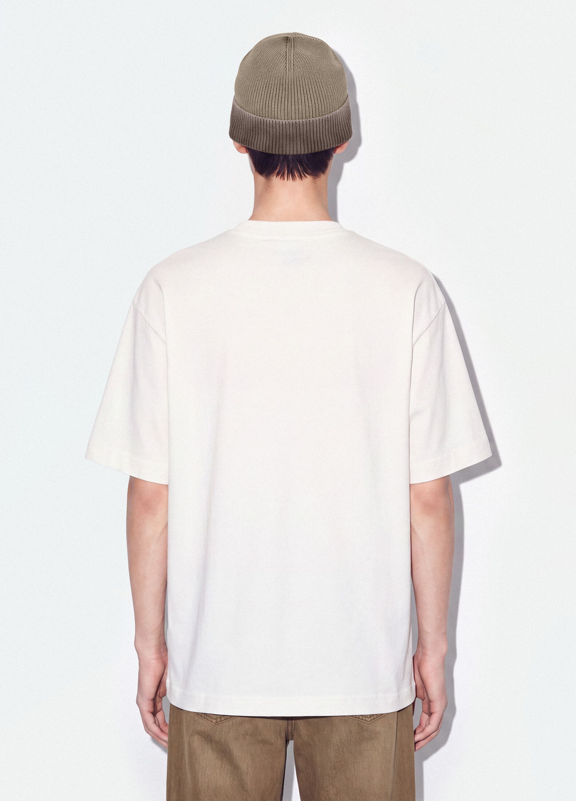 T-shirt bianca in puro cotone girocollo con taschino boxy fit