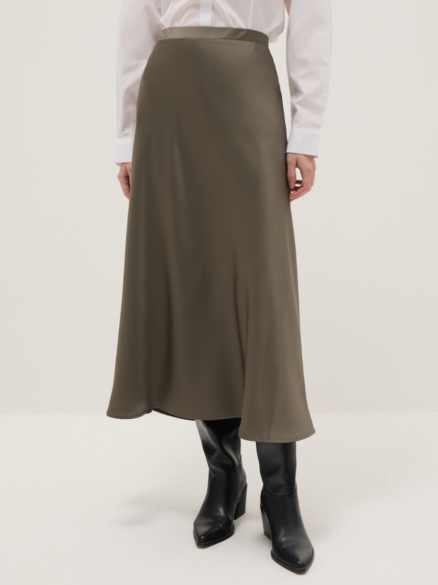 Gonna satinata grigia regular fit con vita elastica_1
