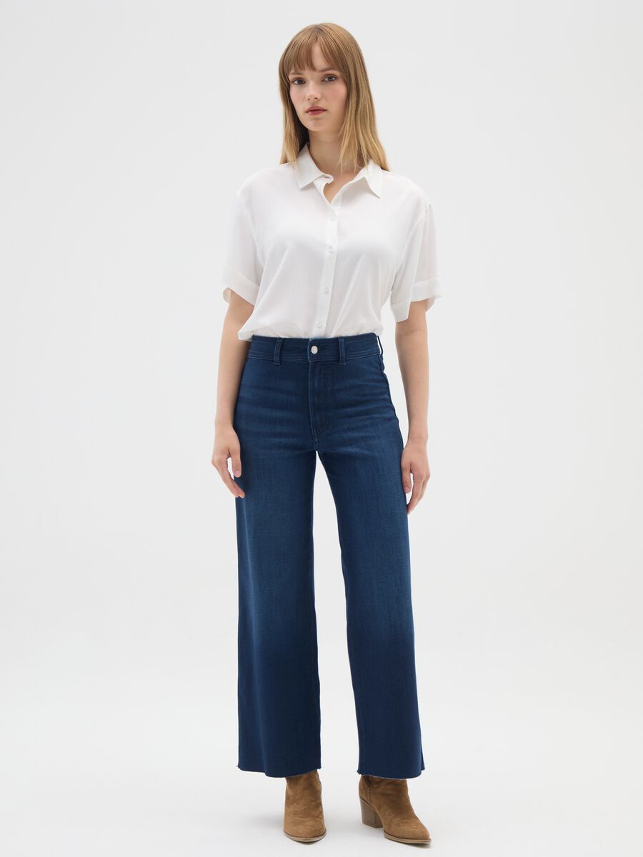 Jeans blu wide leg in misto cotone elasticizzato_0