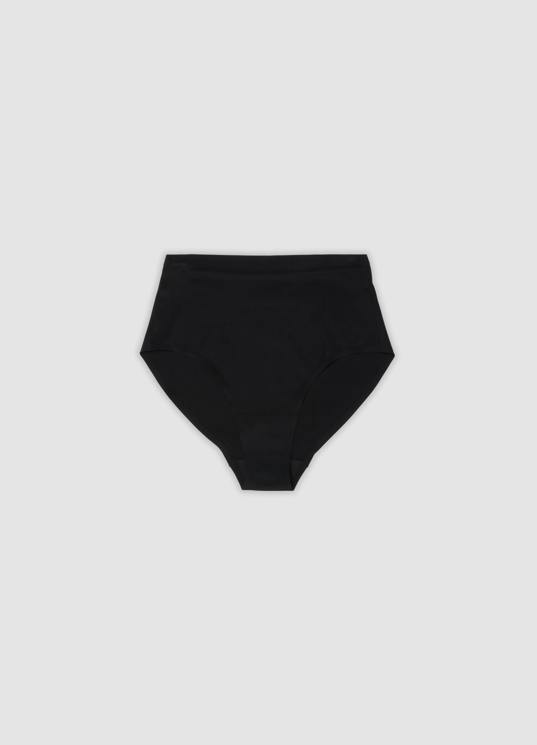 Black high-waisted Brazilian briefs in stretch fabric with a shaping effect