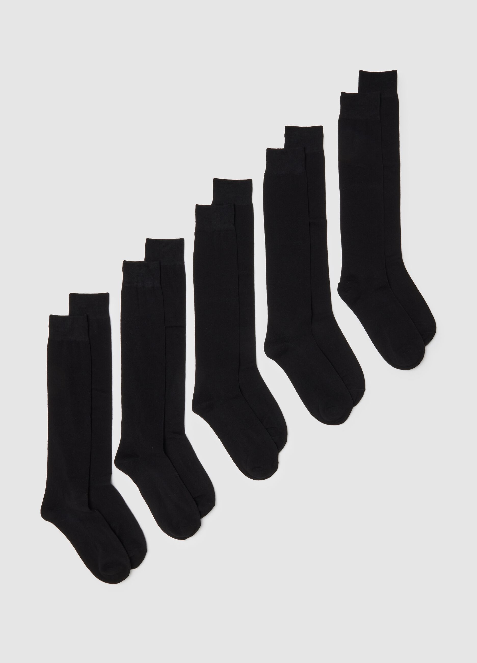Multipack of long black socks in elasticated cotton blend