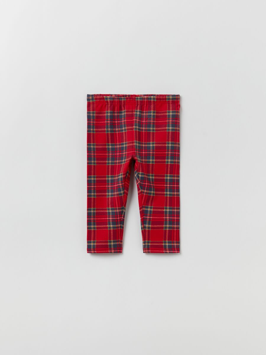 Leggings in cotone stretch con fantasia tartan_0