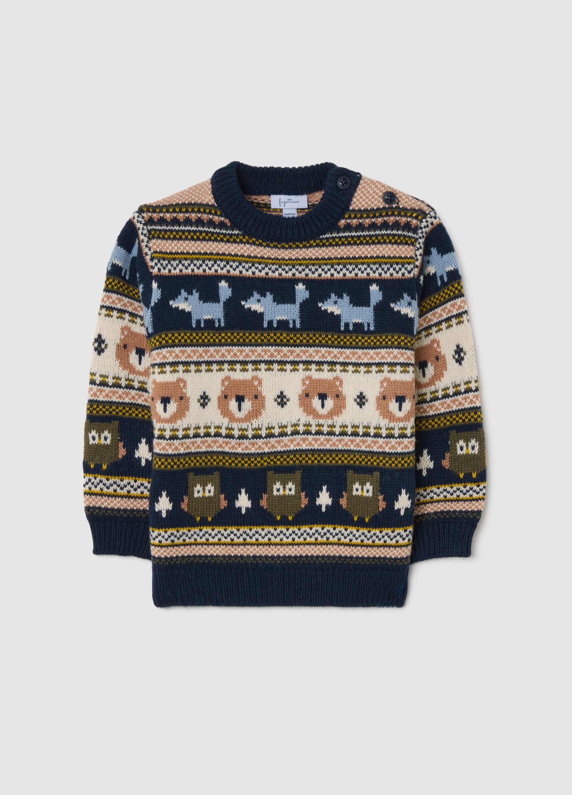 Blue Sweater with Jacquard Pattern