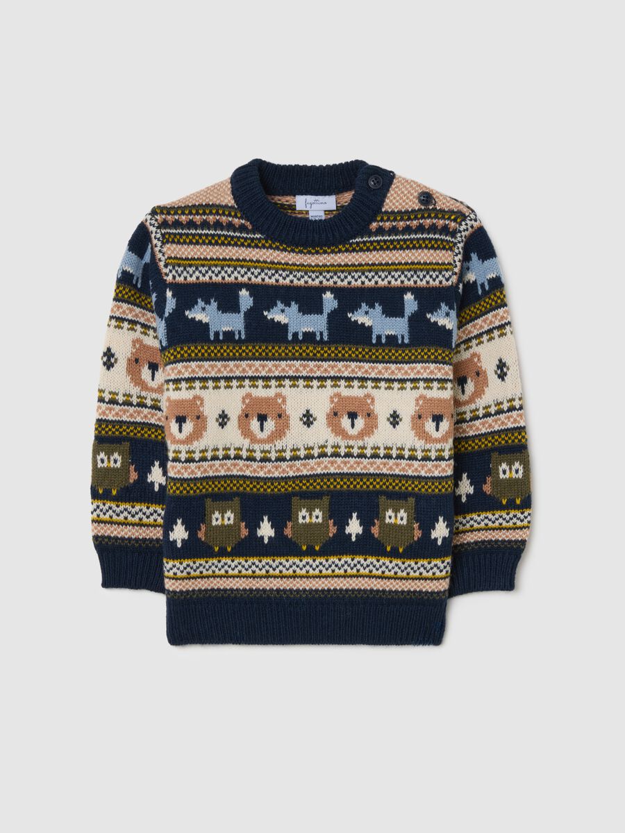 Blue Sweater with Jacquard Pattern_0