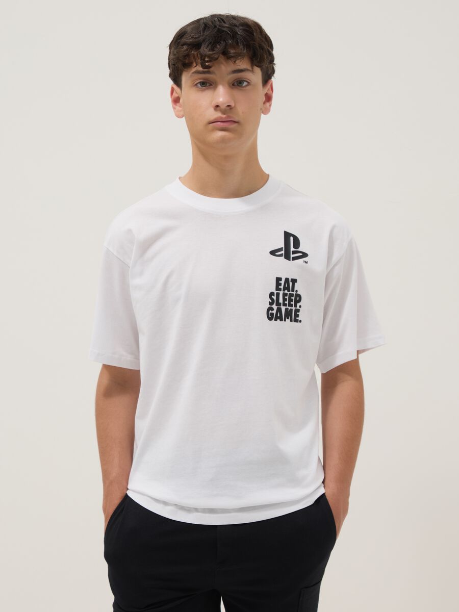 Boys&rsquo; white PlayStation logo T-shirt in pure cotton, relaxed fit_0