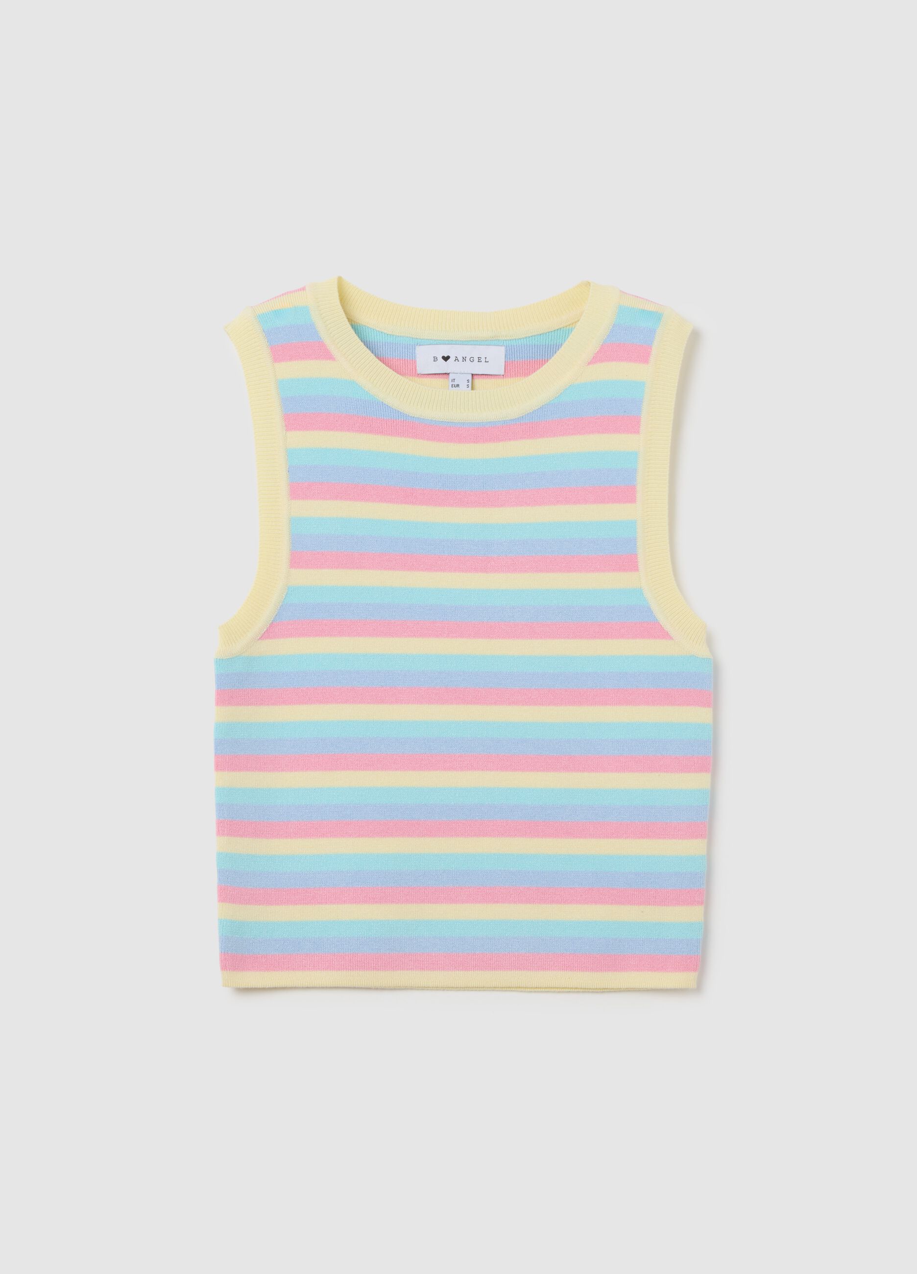 Multicolor striped top in viscose and polyamide blend