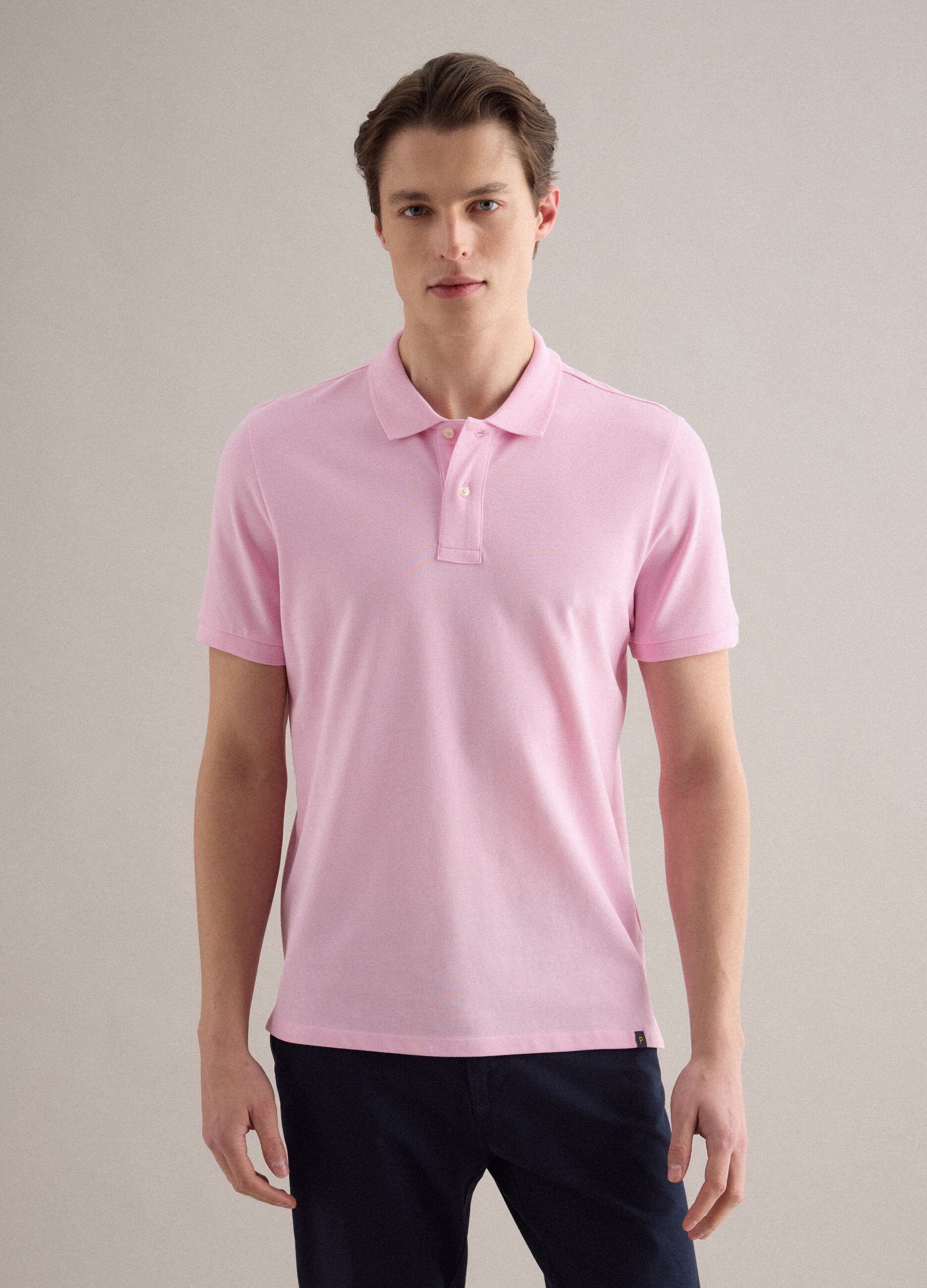 Short-sleeve polo in pure pink cotton regular fit