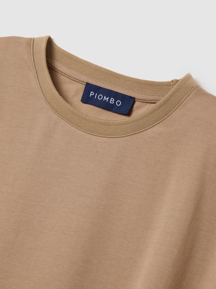 Beige short sleeve t-shirt in cotton and polyester blend_1