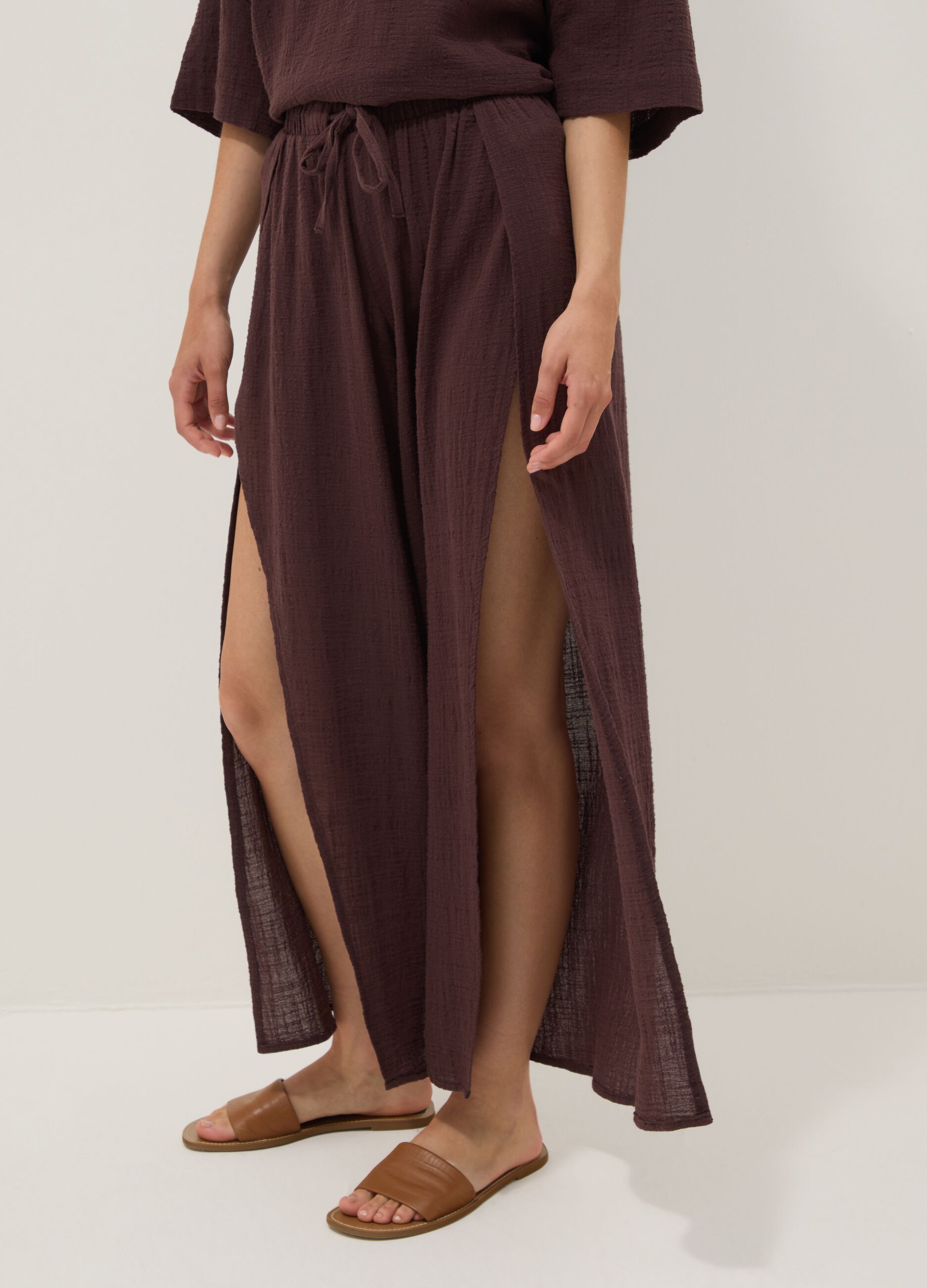 Brown pure cotton beach trousers