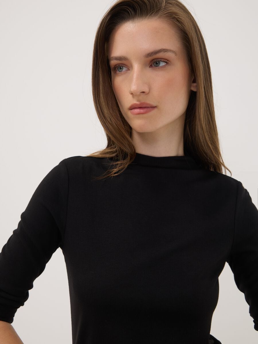 Black stretch viscose crew-neck T-shirt_0