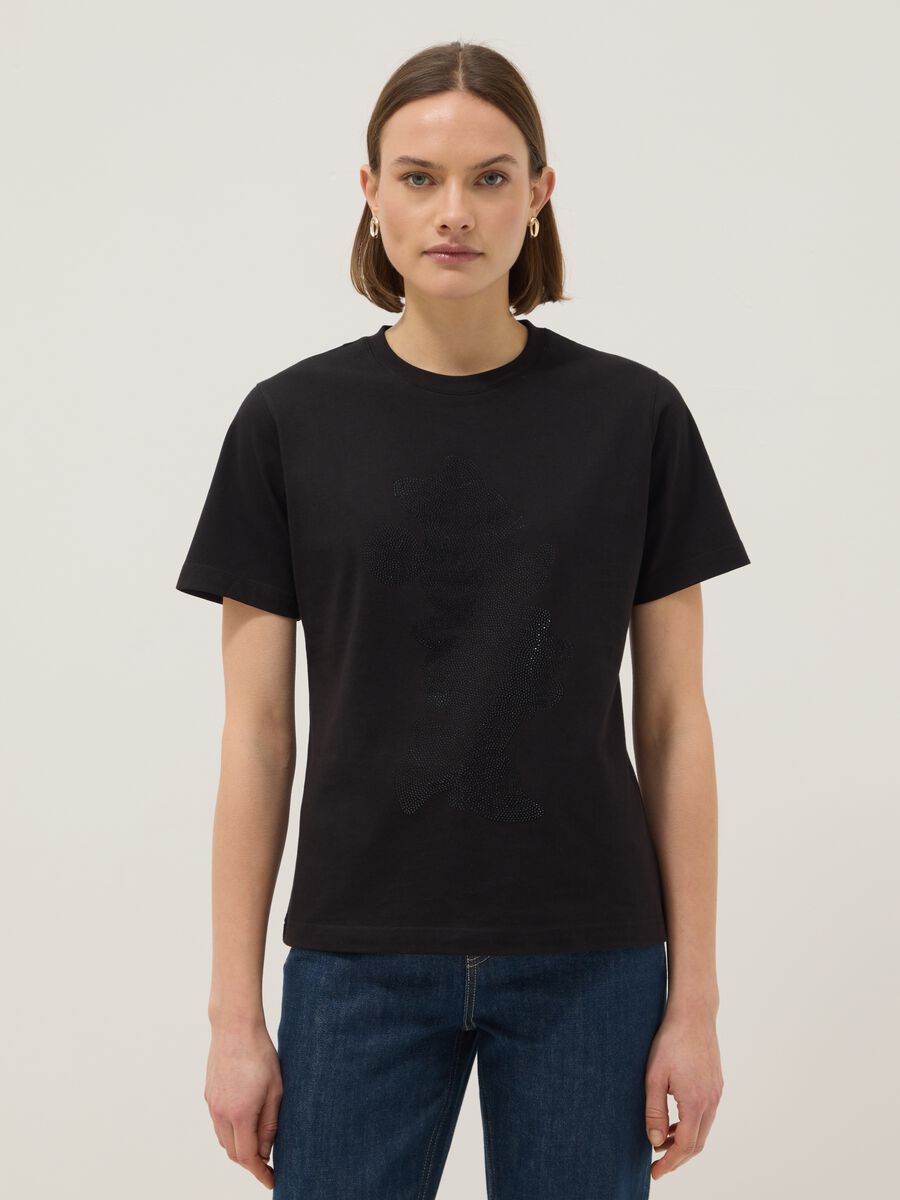 Black pure cotton regular fit T-shirt with sparkly Mickey Mouse_1