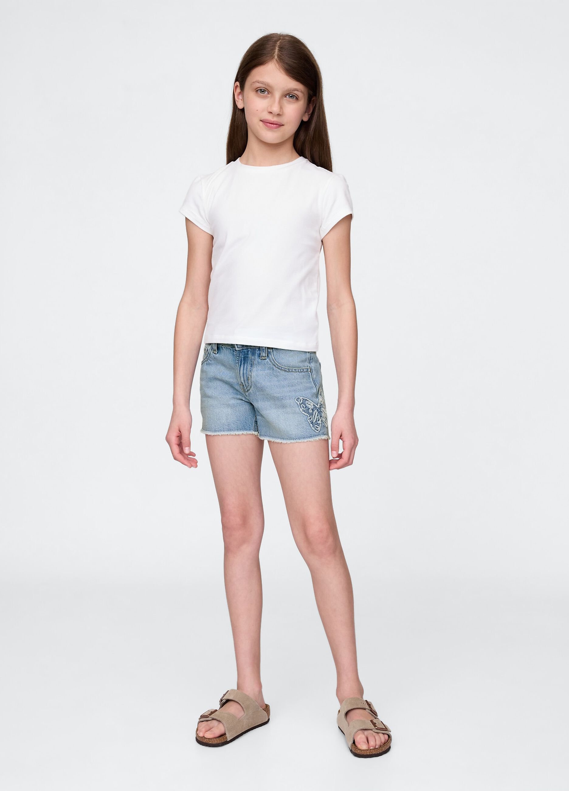Light Denim Shorts with Butterfly Application