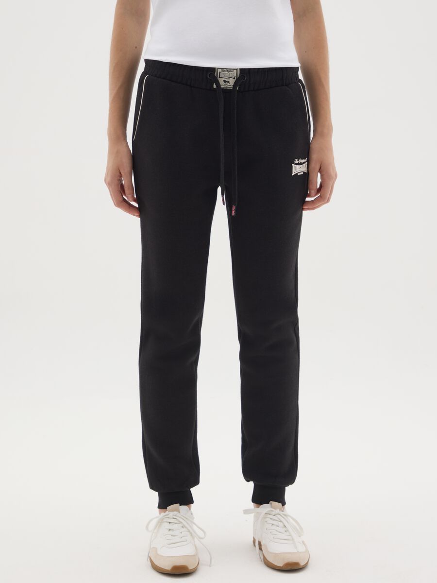 Black regular fit cotton blend trousers_1