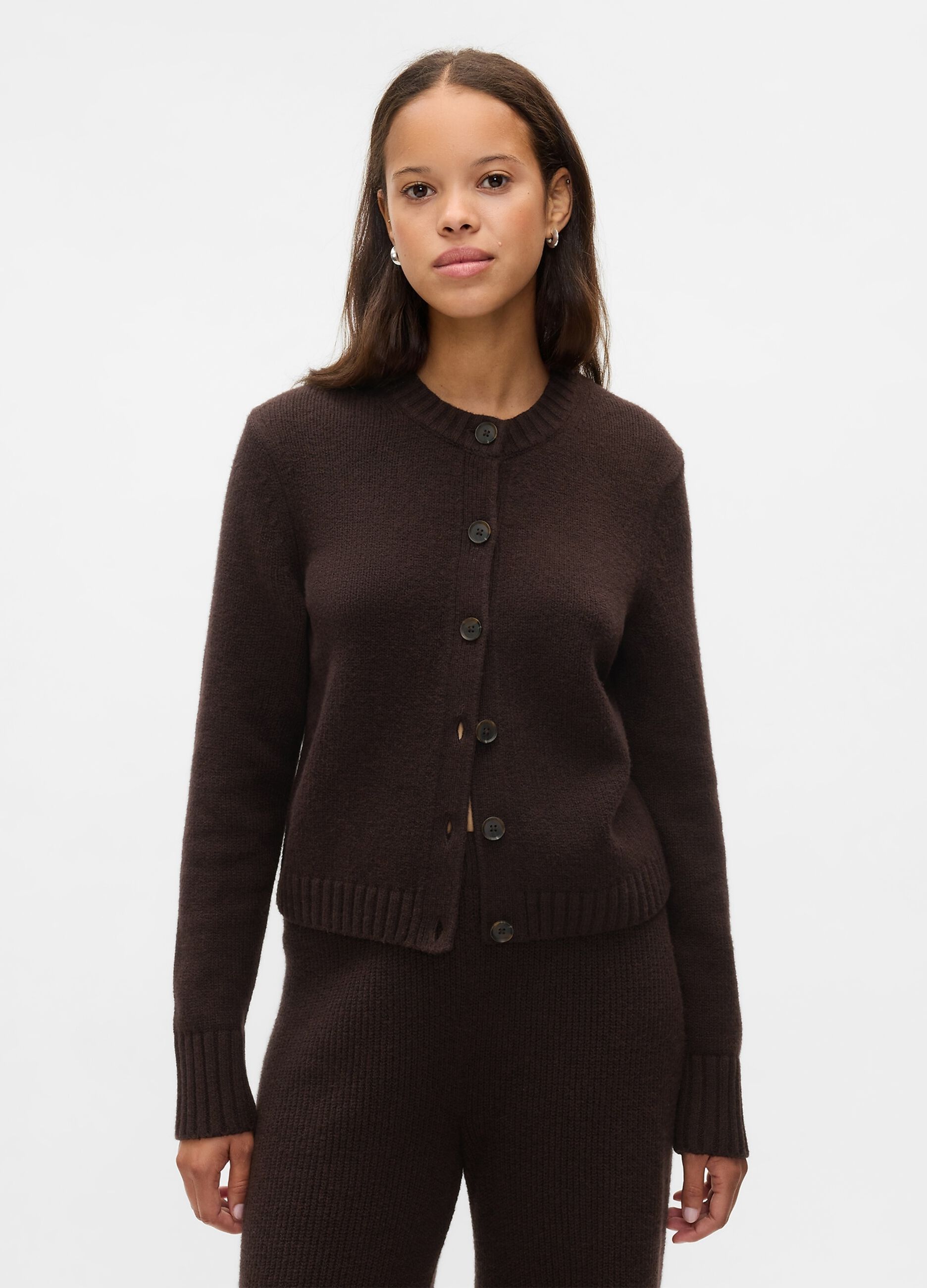Cardigan with round neck and streaked buttons