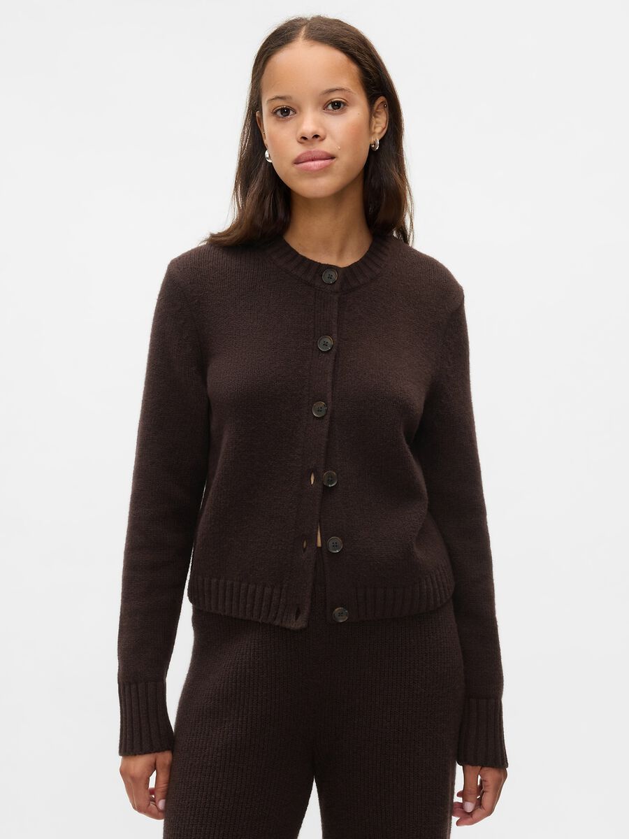 Cardigan with round neck and streaked buttons_0