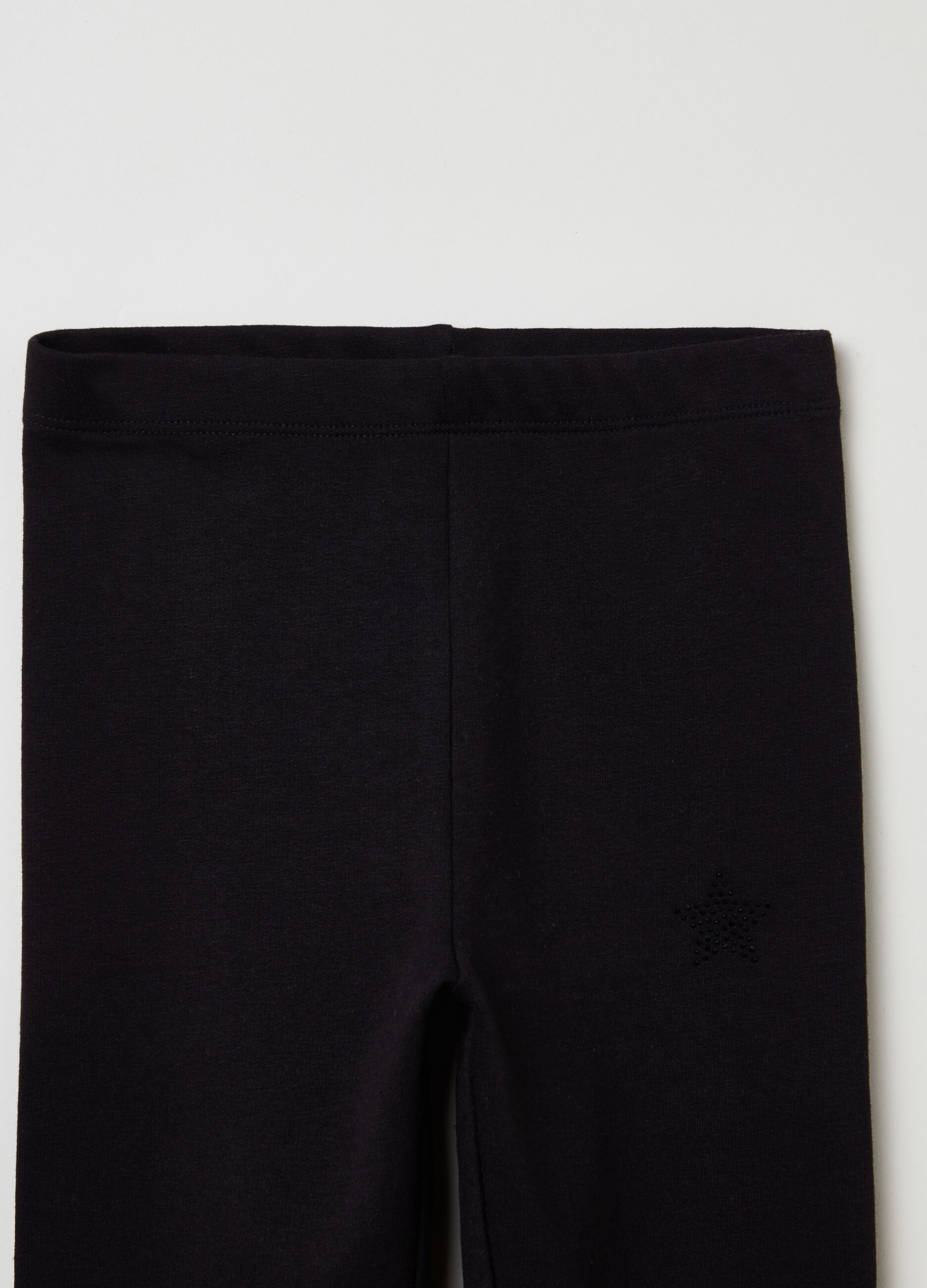 Leggings in cotone stretch con strass_2