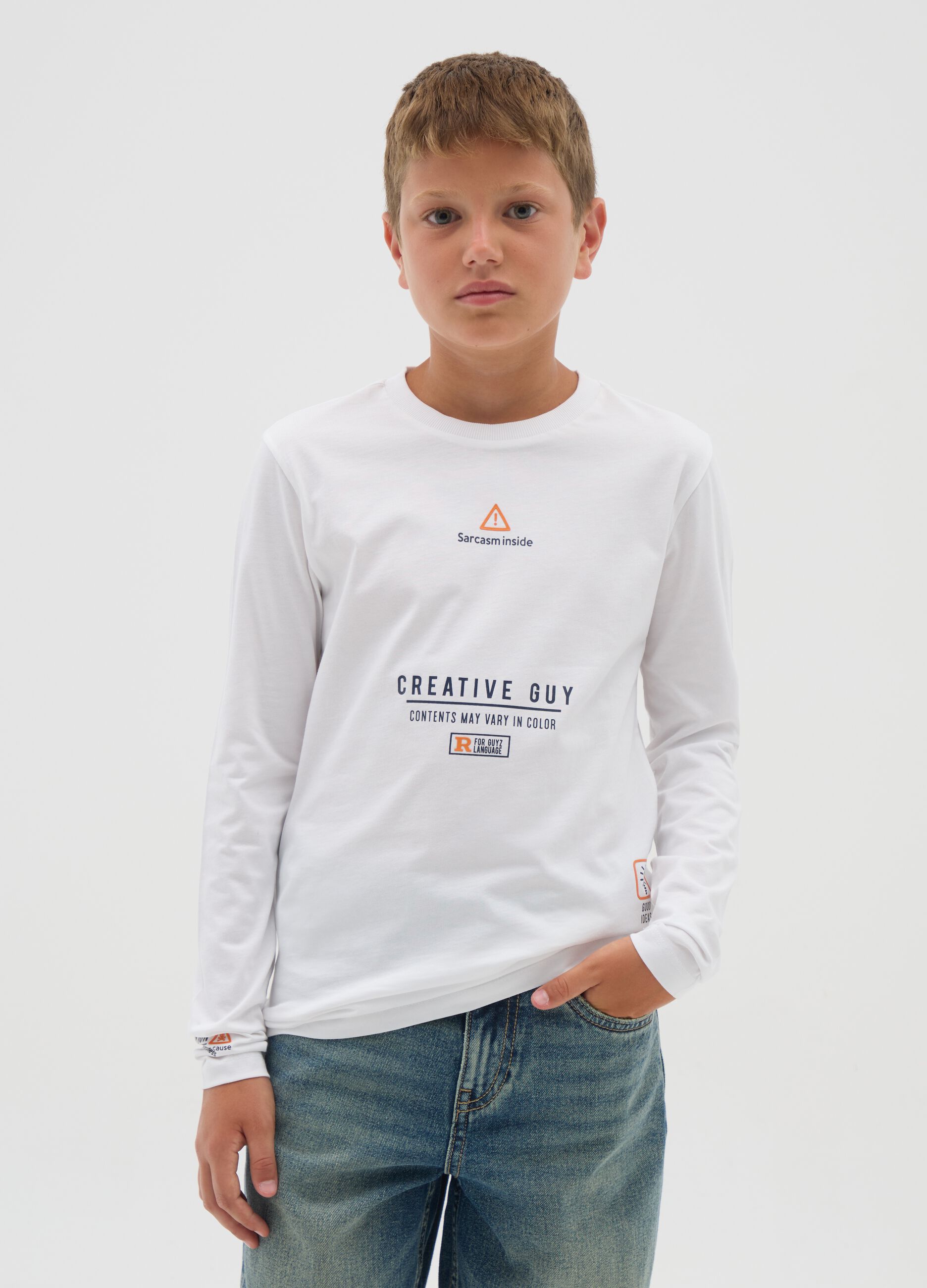 Boy's White Pure Cotton T-Shirt Regular Fit