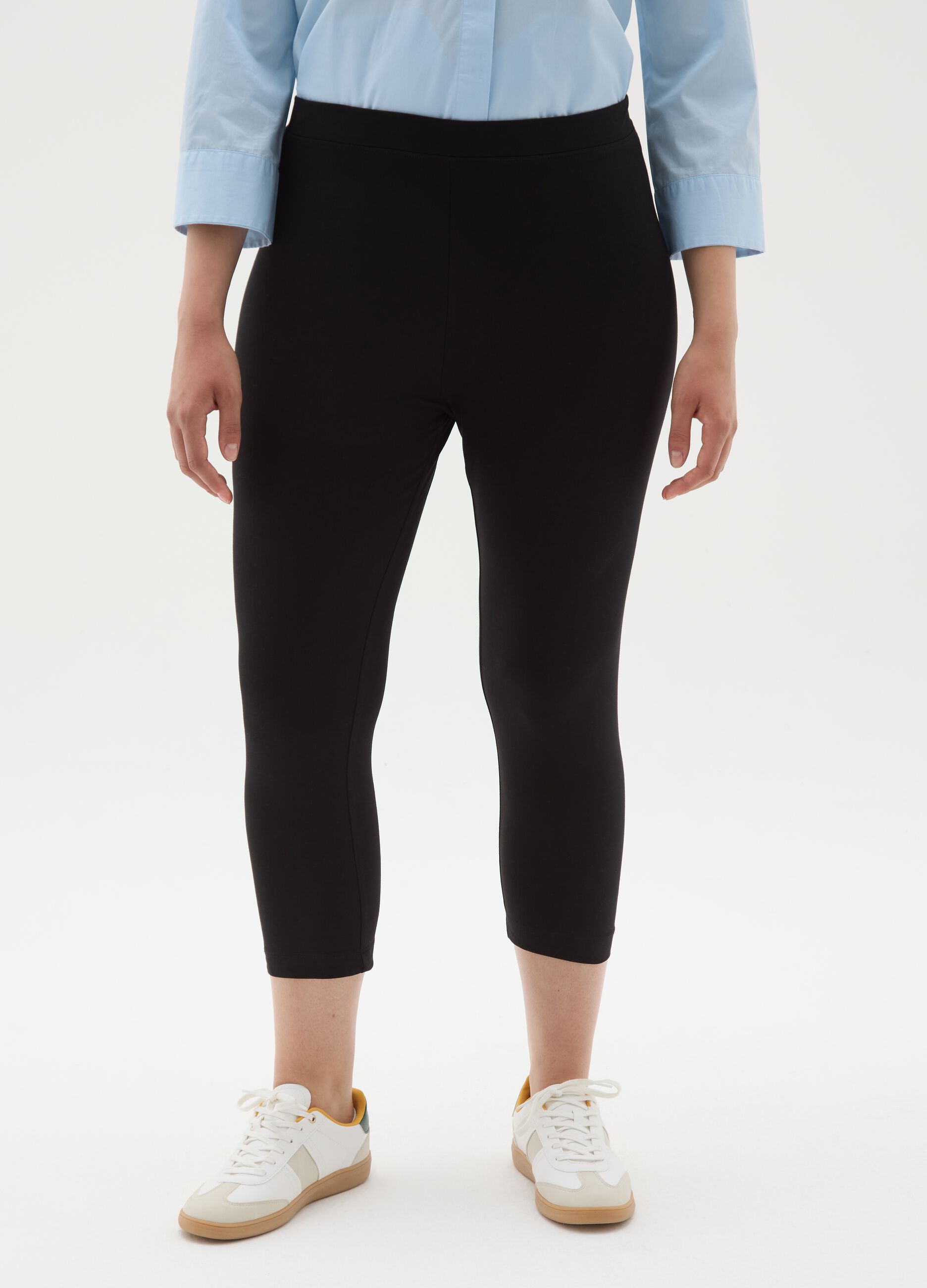 Leggings da donna in cotone elasticizzato nero skinny