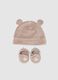 Beige Velour Hat and Booties for Newborn_0