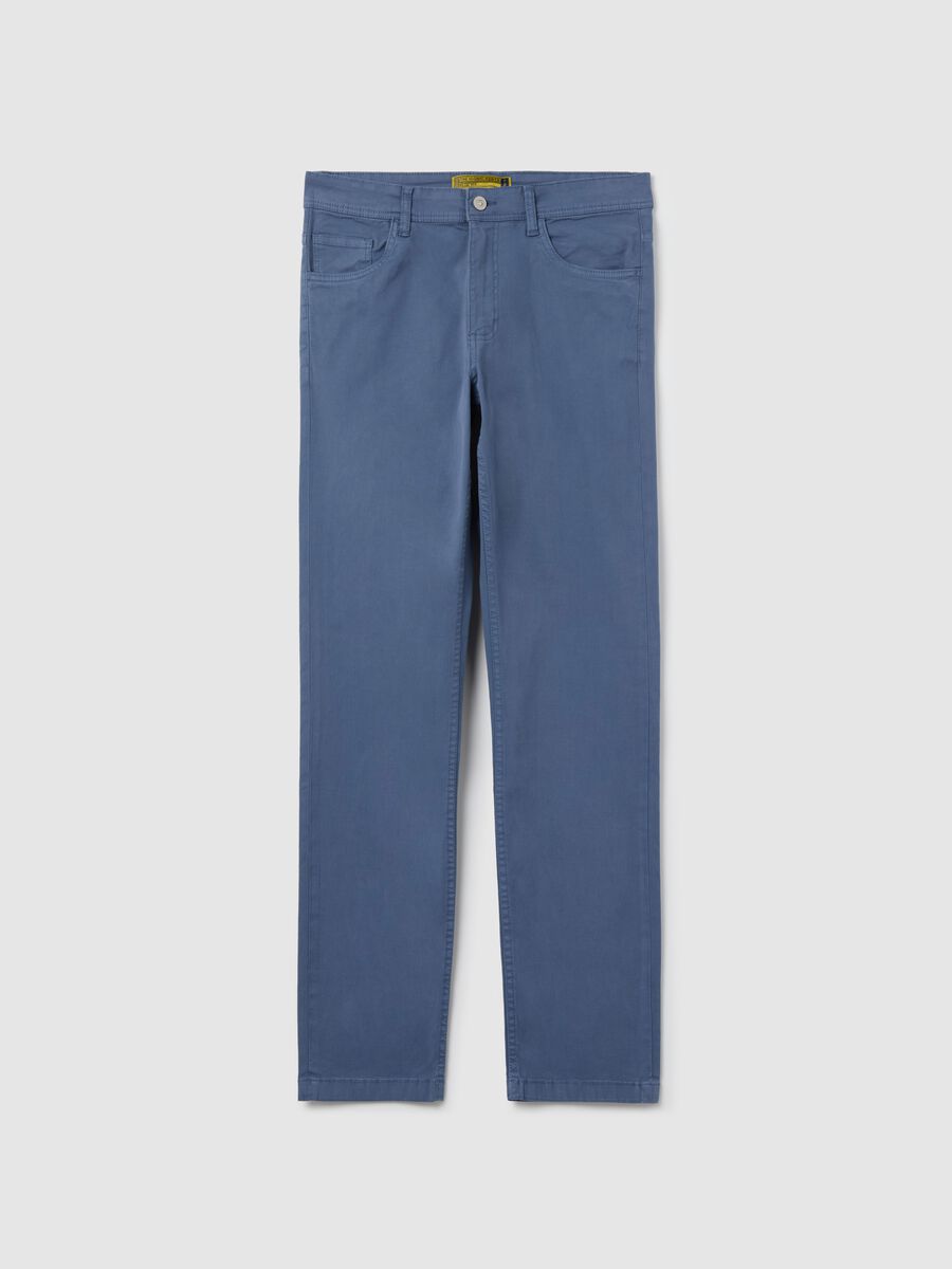 Blue slim-fit trousers in stretch cotton_4