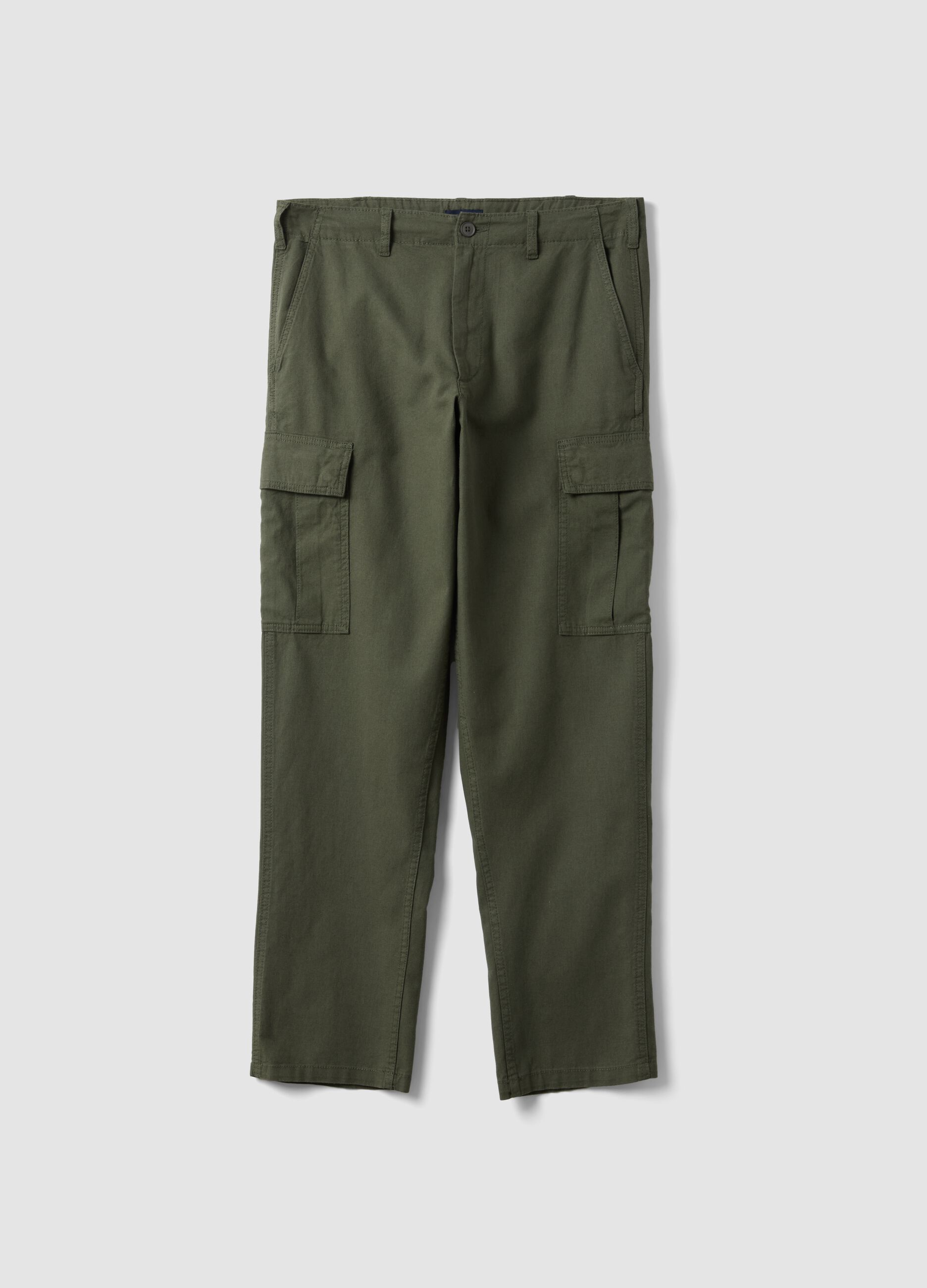 Green regular-fit linen and cotton-blend cargo trousers