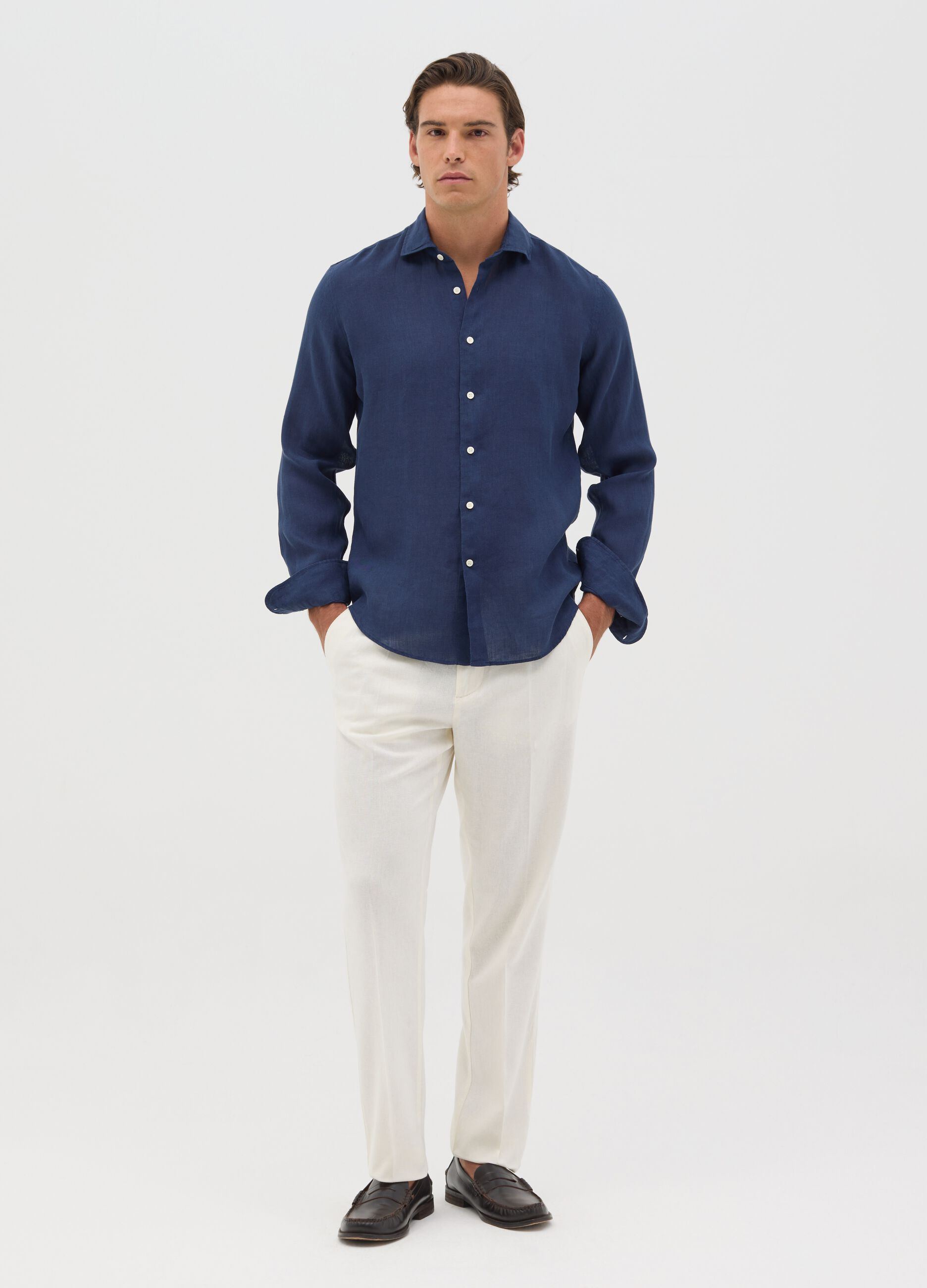 White slim-fit chino trousers with drawstring