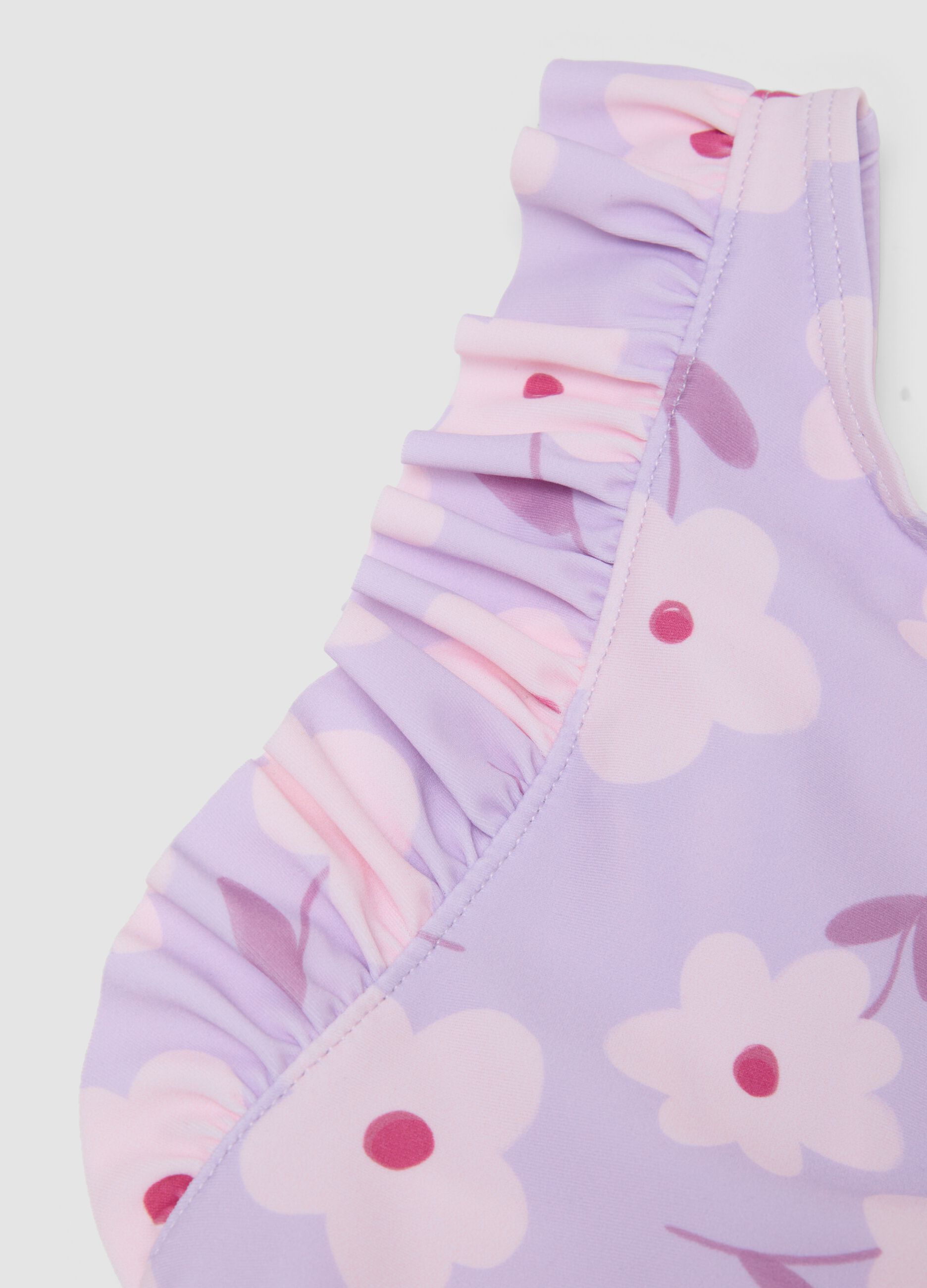 Purple ruffle-trim swimsuit in stretch fabric