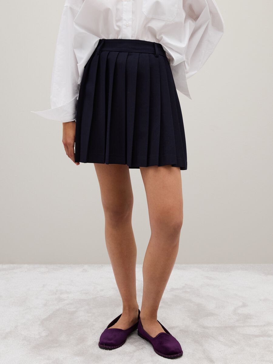 Blue stretch fabric skirt with regular fit_1