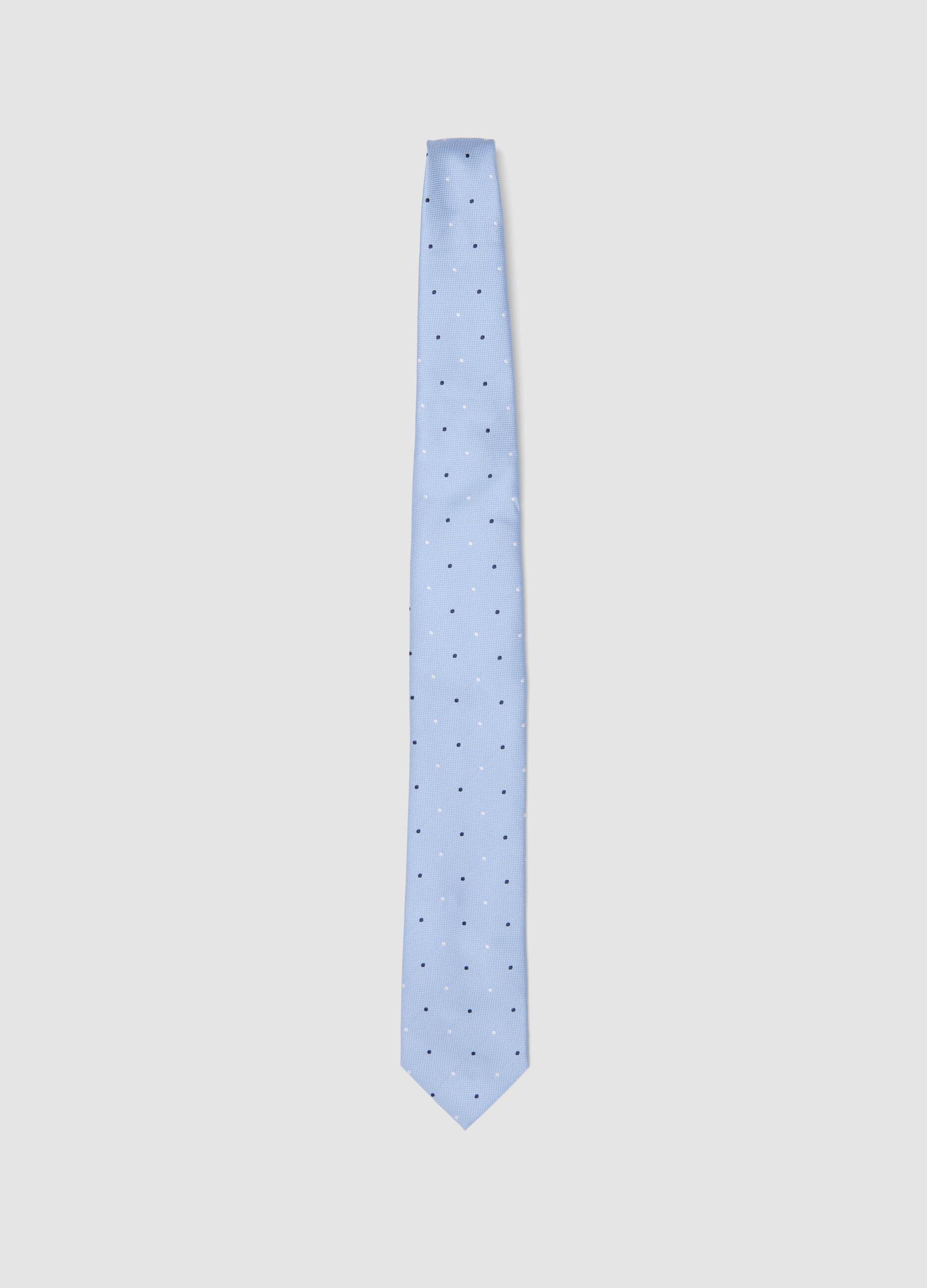 Light blue tie, 7.5 cm blade, polka dot pattern
