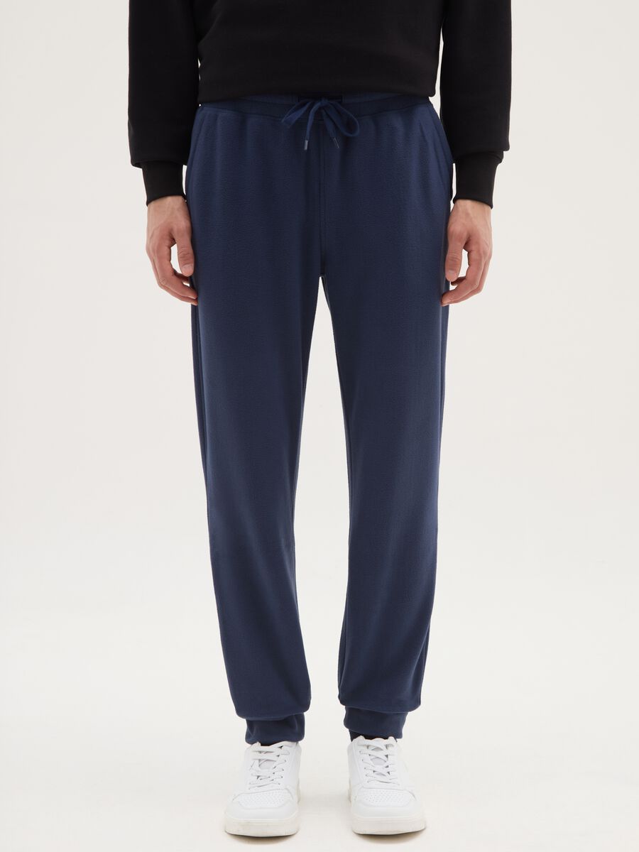Blue fleece trousers regular fit with elastic waistband_0